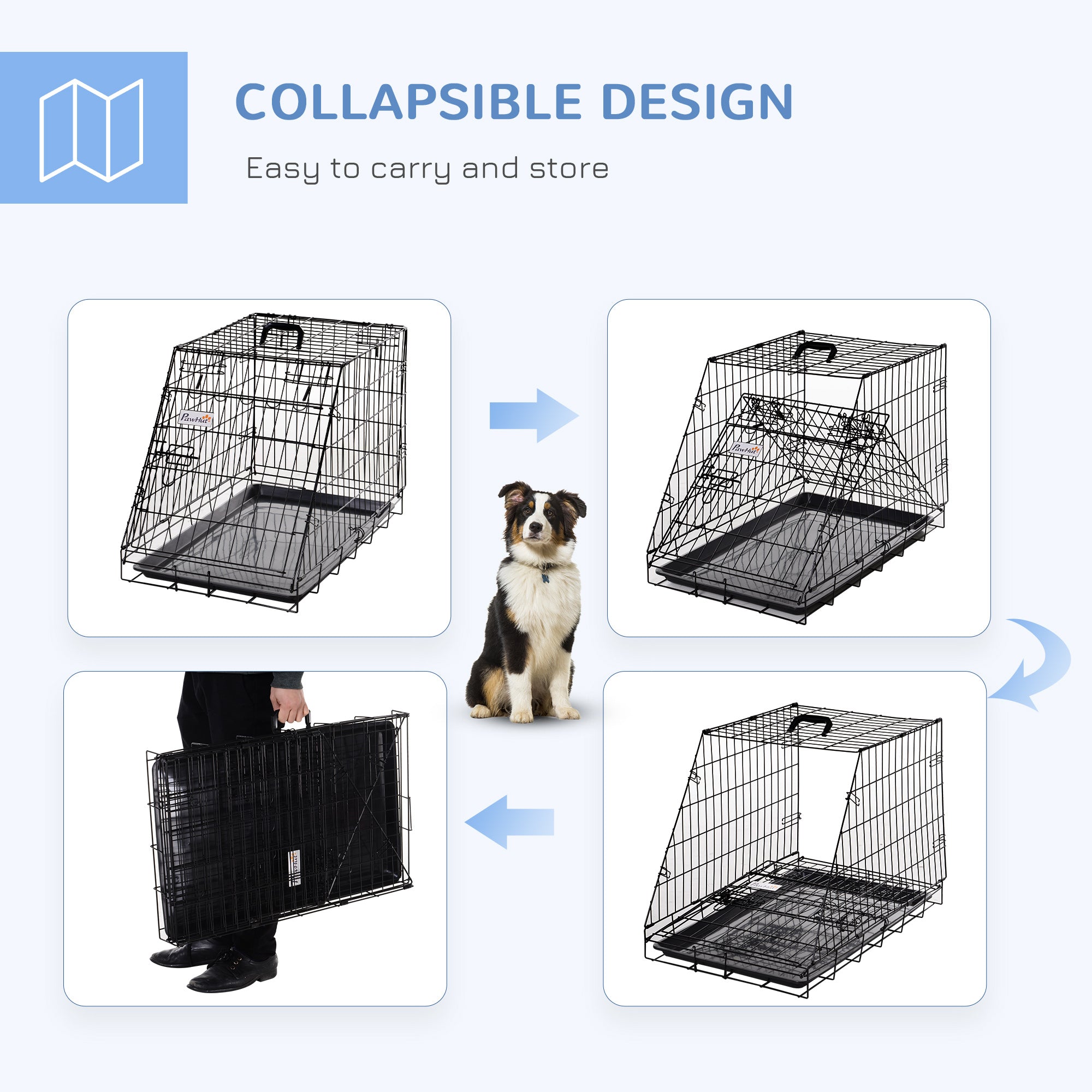 Pawhut Trapeze Collapsible Dog Pet Travel Box Cage Removable Tray 77 x 47 x 55cm - North Peak Garden Furniture
