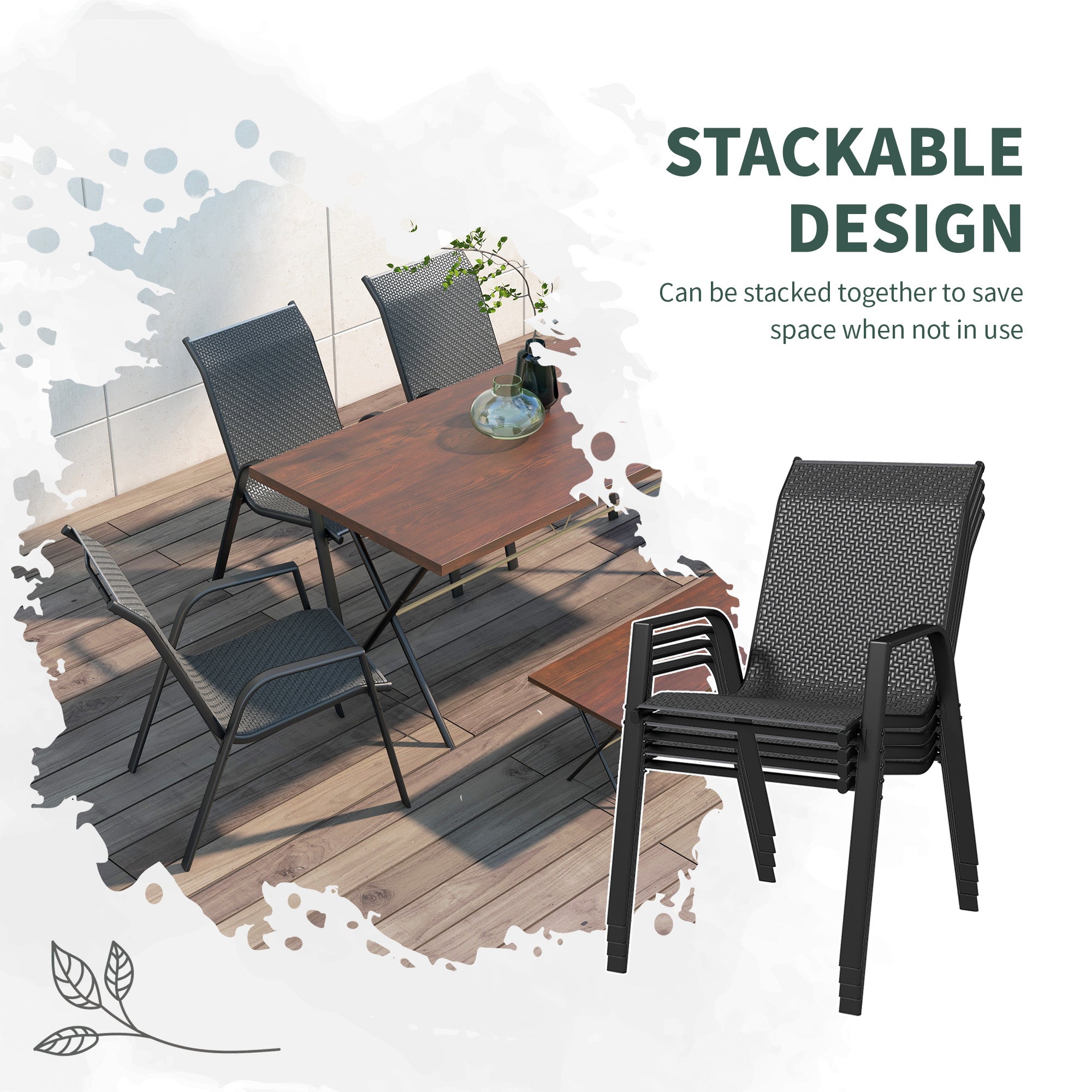 Outsunny Four-Piece Stacking Rattan Garden Seat Set - Grey - North Peak Garden Furniture
