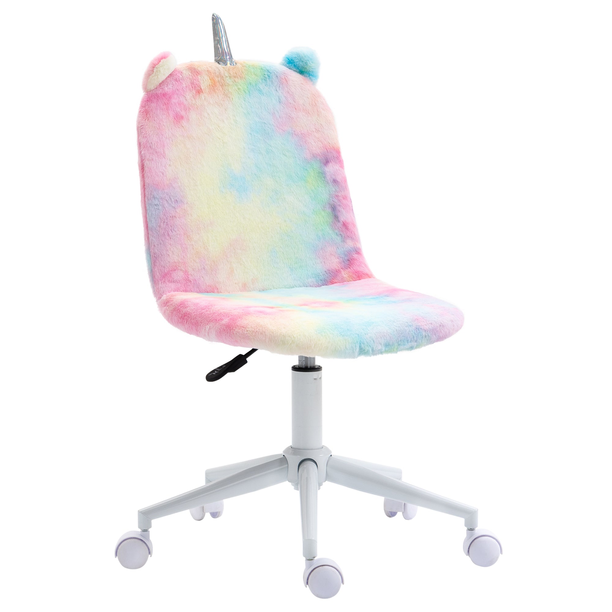 Vinsetto Fluffy Unicorn Office Chair with Mid-Back and Swivel Wheel, Cute Desk Chair, Rainbow Multi-Colored - North Peak Garden Furniture