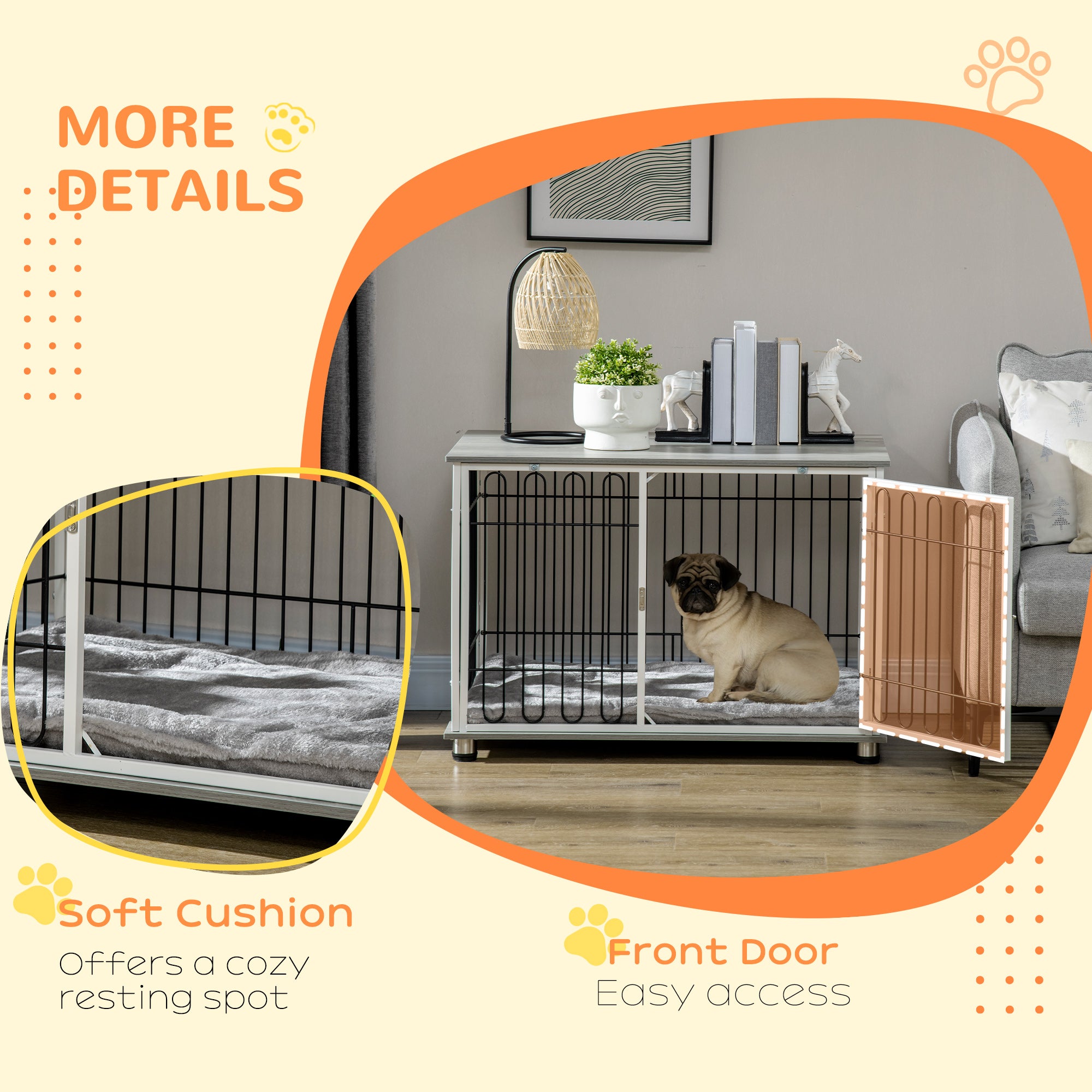PawHut Indoor Dog Crate Furniture, Side End Table, with Soft Washable Cushion, Lockable Doors, for Small and Medium Dogs - North Peak Garden Furniture