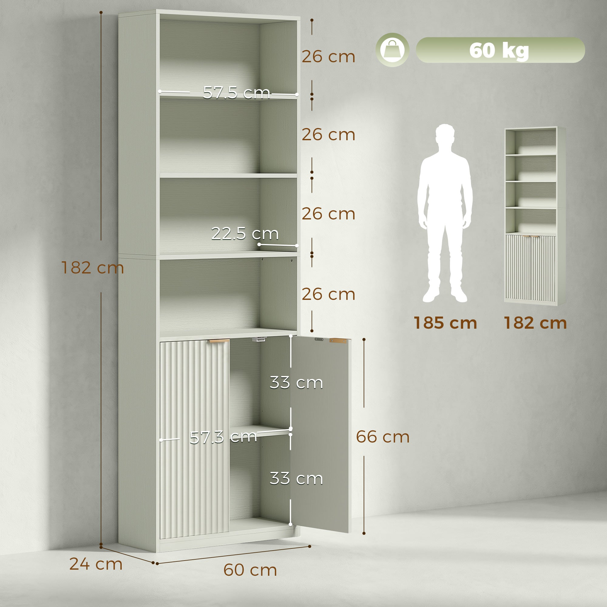 HOMCOM Bookcase Adjustable Shelf Bookshelf Anti-Tip Hardware 6-Tier, Light Green