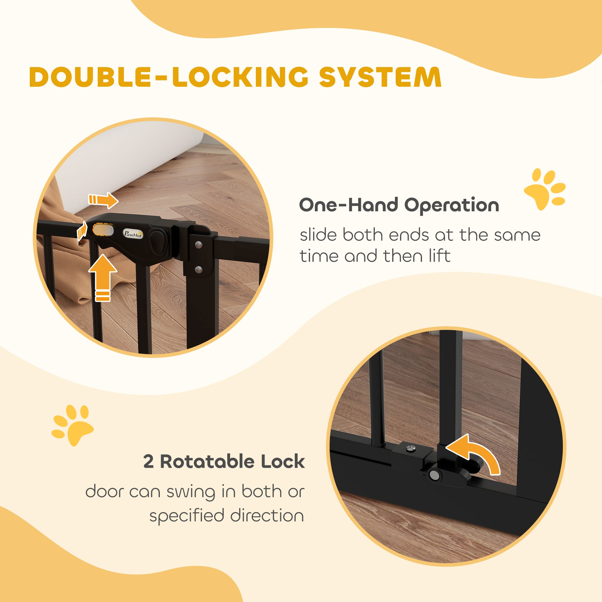 PawHut Dog Gate Stair Gate Pressure Fit Pets Barrier Auto Close for Doorway Hallway, 74-148cm Wide Adjustable, Black - North Peak Garden Furniture