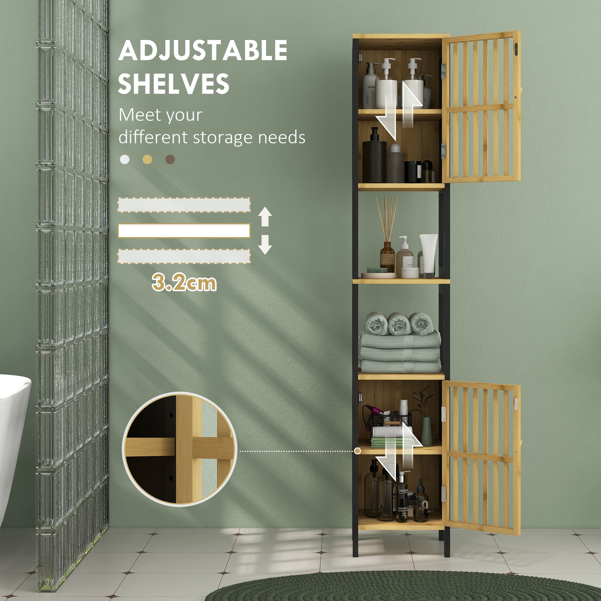 HOMCOM Bamboo-Blend Retro Cut-Out Tall Bathroom Storage Unit - North Peak Garden Furniture
