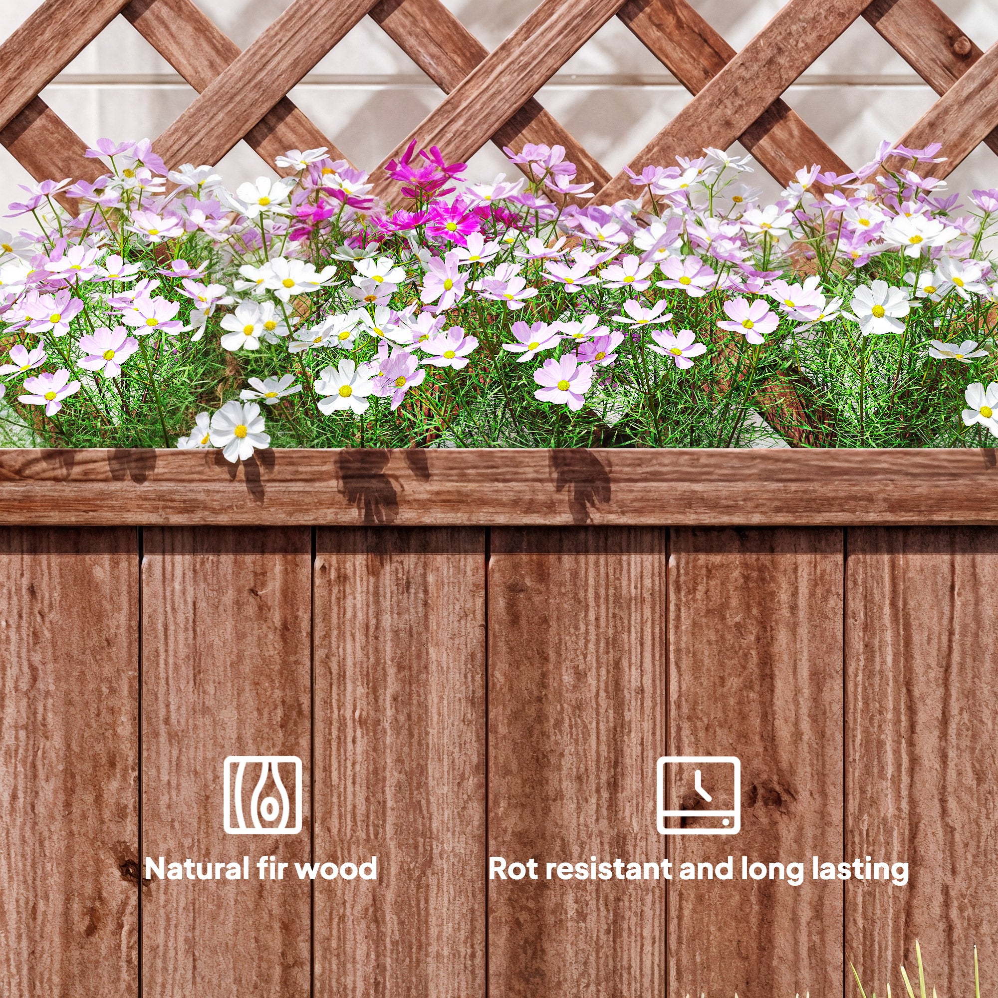 Outsunny 72.5 x 31.5 x 149.5 cm 45L Garden Wooden Pine Trough Planter with Topped Trellis Climbing Plants Flower Raised Bed, Orange