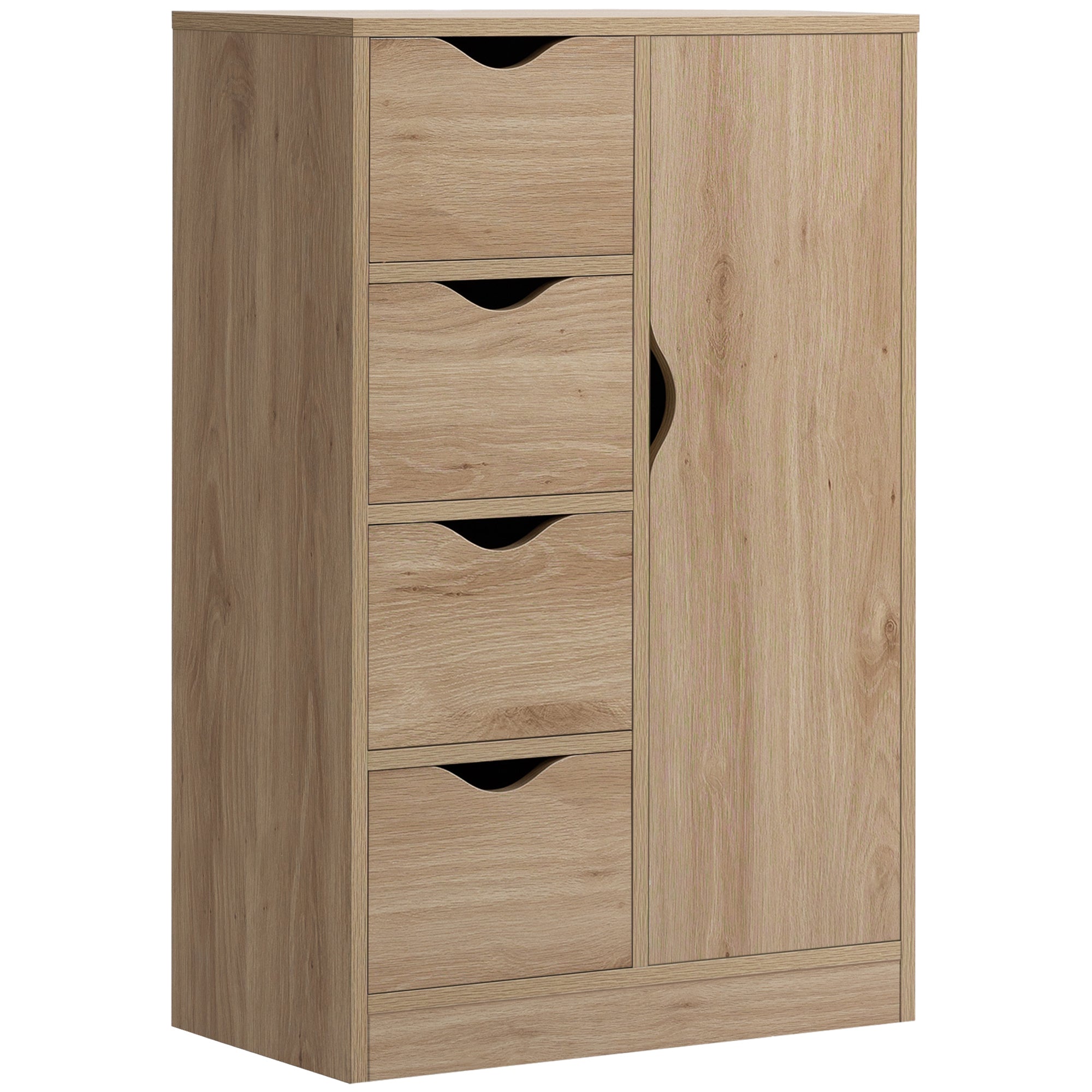 HOMCOM Bathroom Cabinet, Freestanding Storage Cabinet with 4 Drawers, Door Cupboard for Living Room, Kitchen, Bedroom, Natural - North Peak Garden Furniture