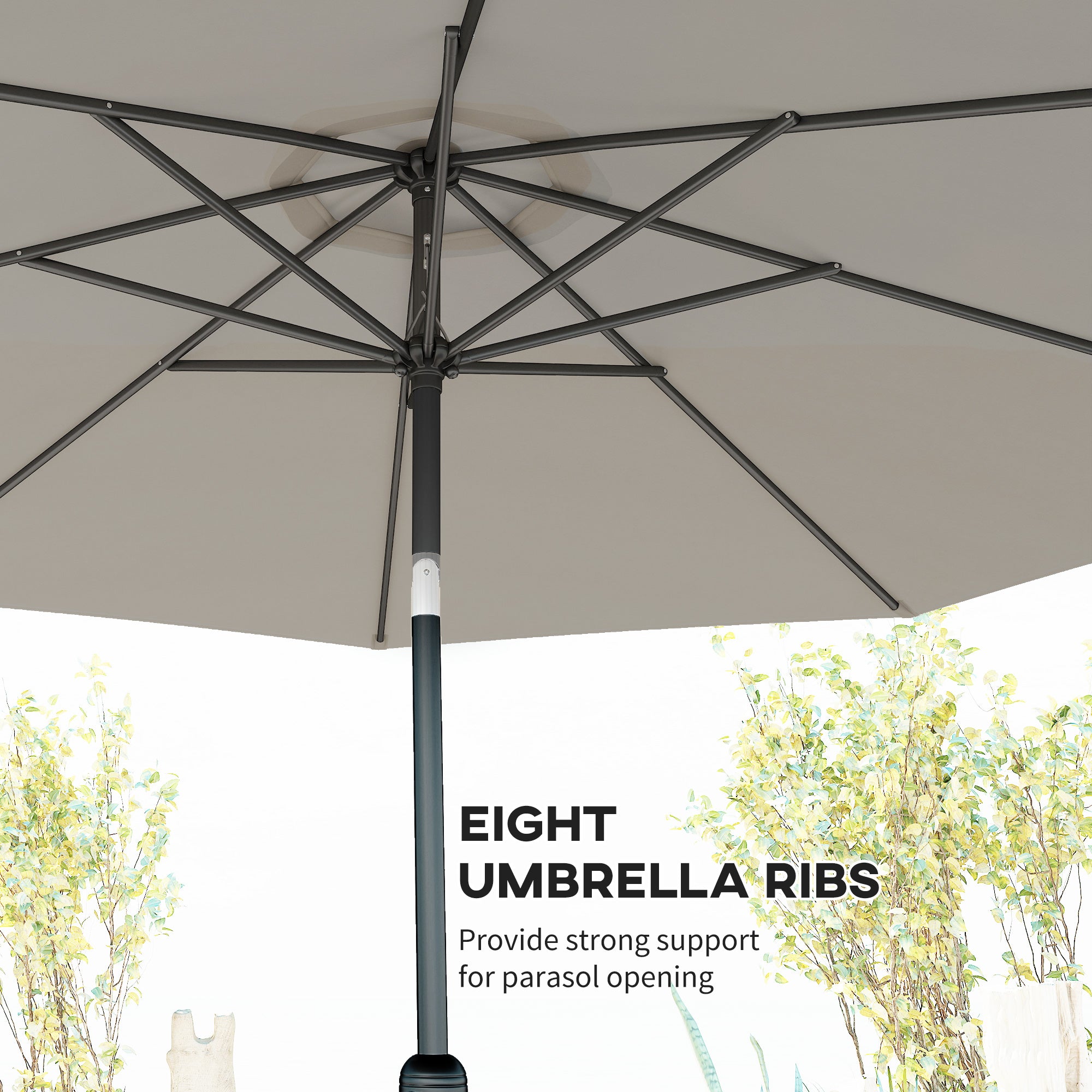Outsunny 3(m) Tilting Parasol Garden Umbrellas, Outdoor Sun Shade with 8 Ribs, Tilt and Crank Handle for Balcony, Bench, Garden, Light Grey