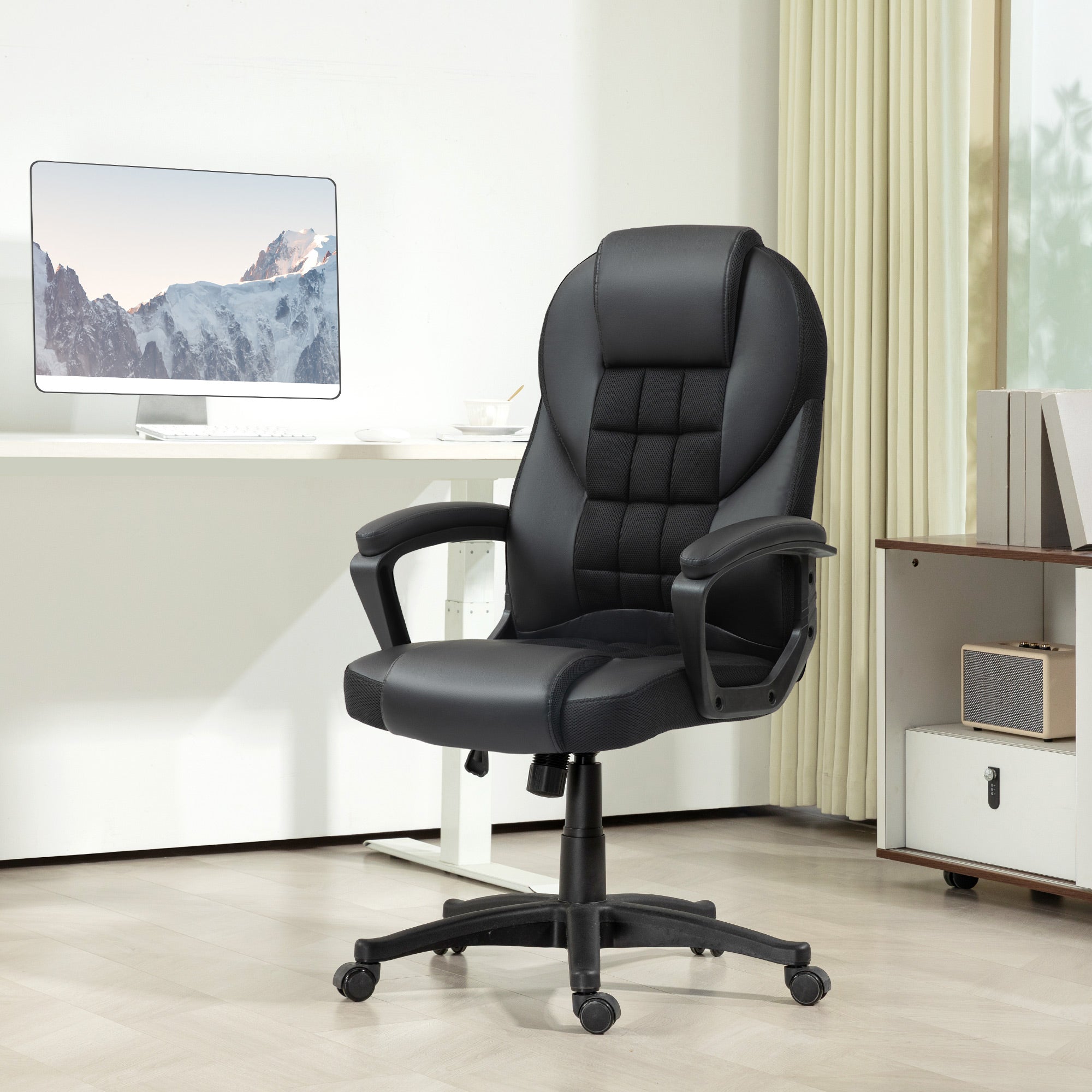 HOMCOM Faux Leather Office Chair - Black - North Peak Garden Furniture