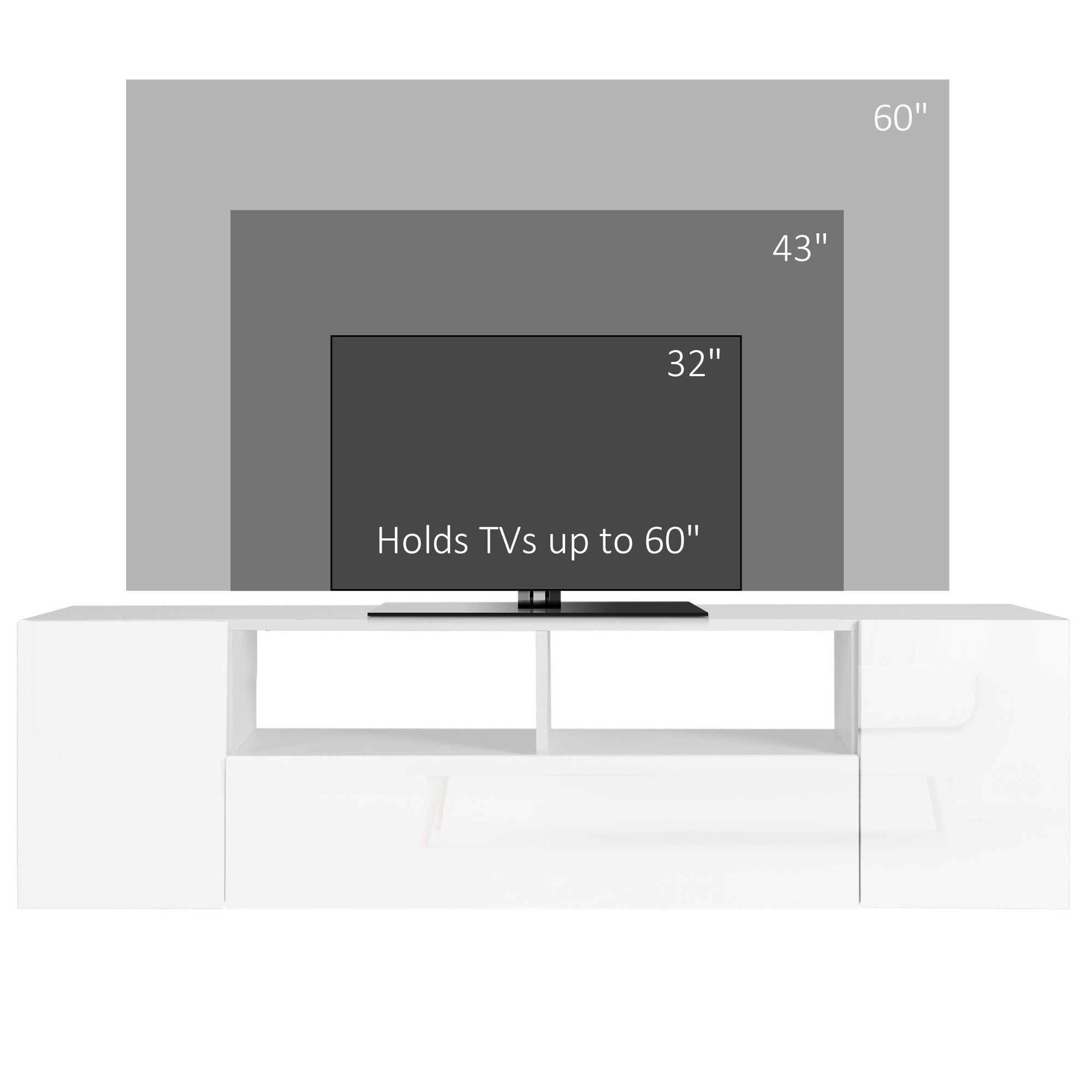 HOMCOM 16 LED Light TV Stand, with Storage - High Gloss White - North Peak Garden Furniture
