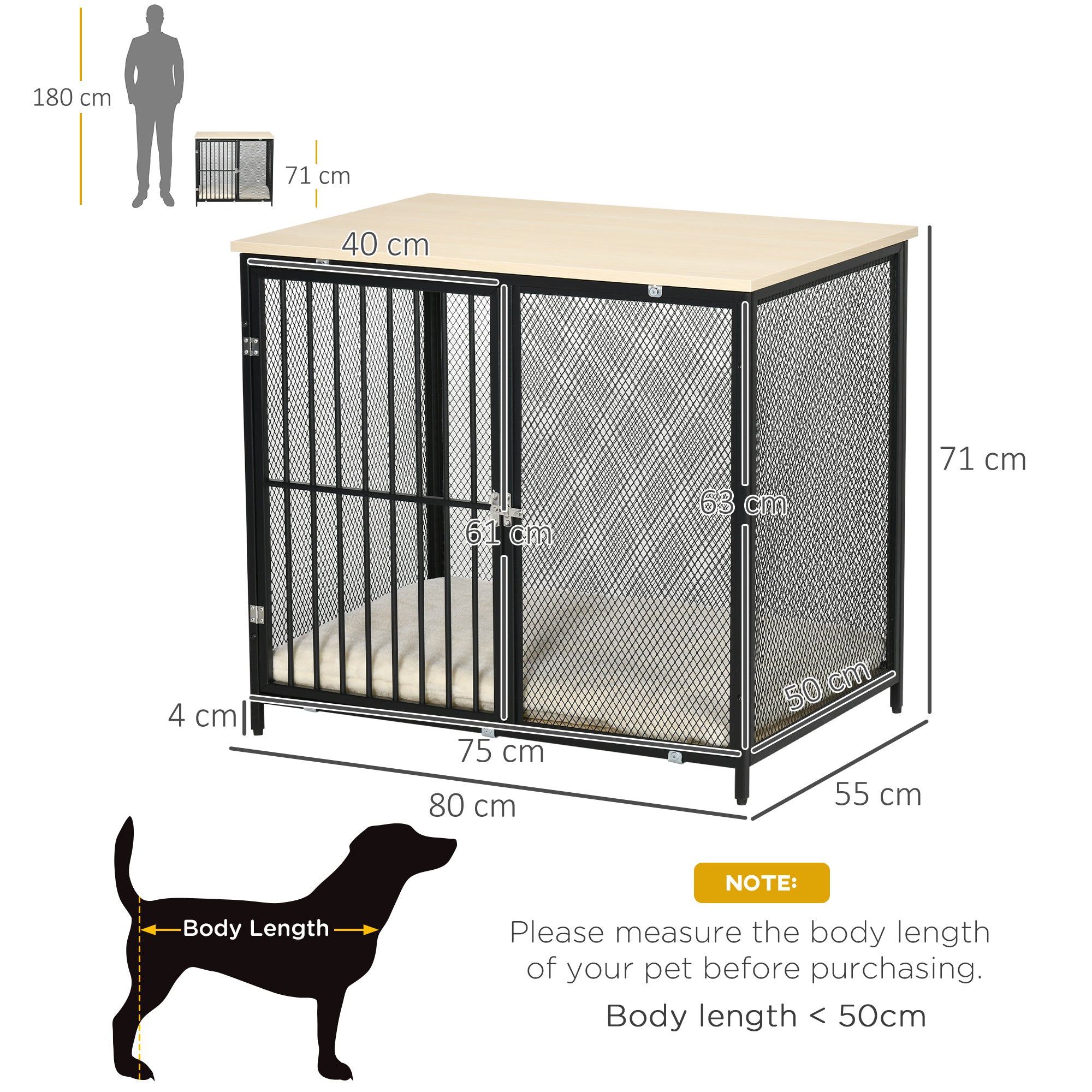 PawHut Dog Cage Side Table, with Cushion, for Small and Medium Dogs - North Peak Garden Furniture