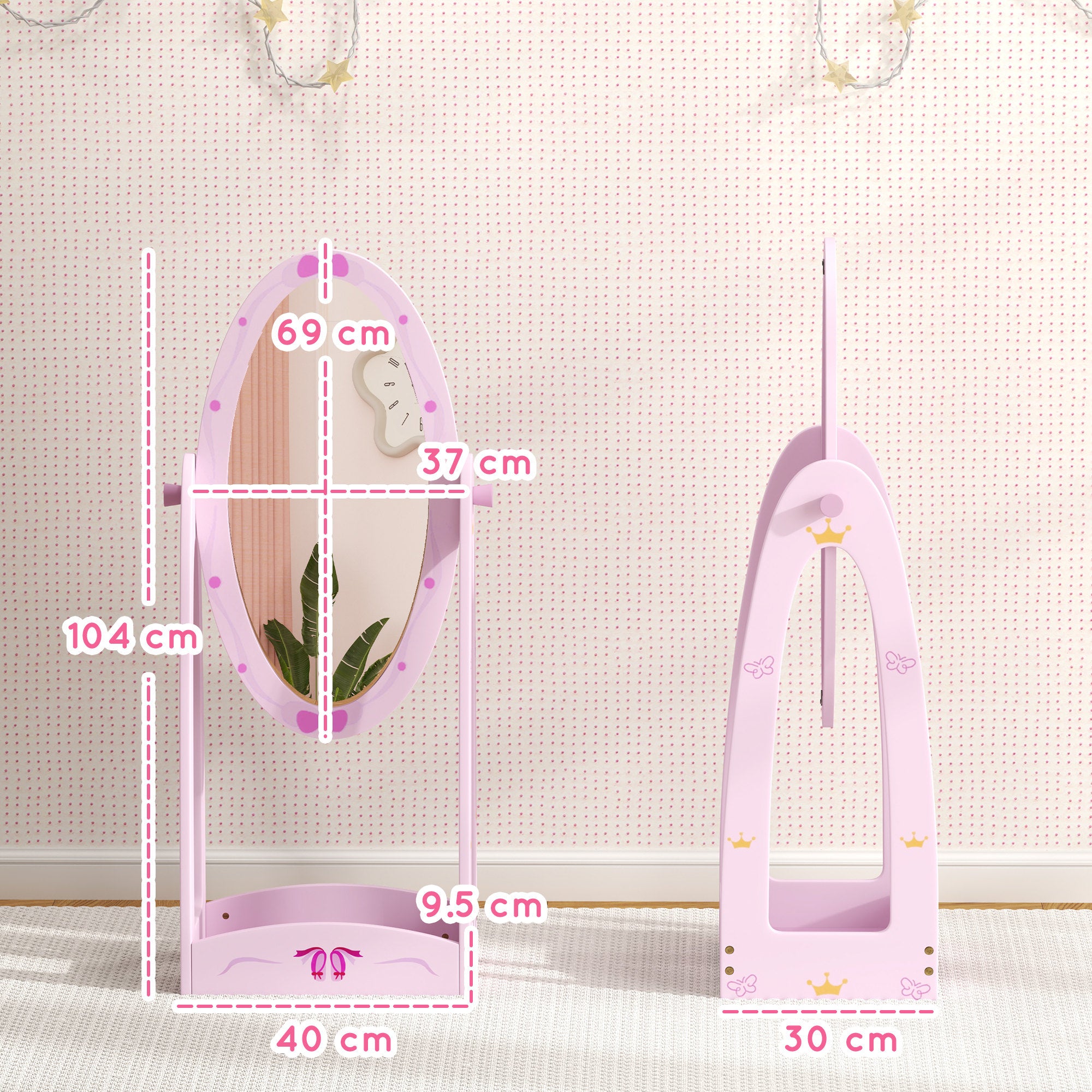 AIYAPLAY Kids Full Length Mirror, 360° Rotating Children Standing Mirror with Storage Shelf, Pink