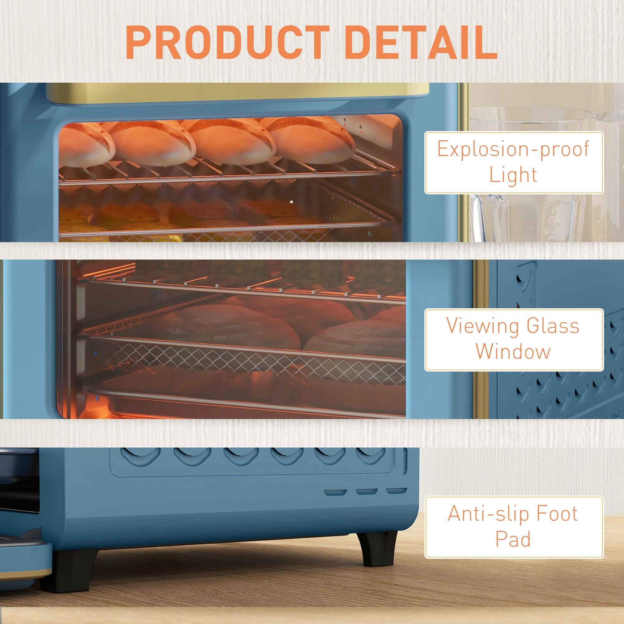 HOMCOM 20L 90-230℃ Mini Electric Oven - Blue - North Peak Garden Furniture