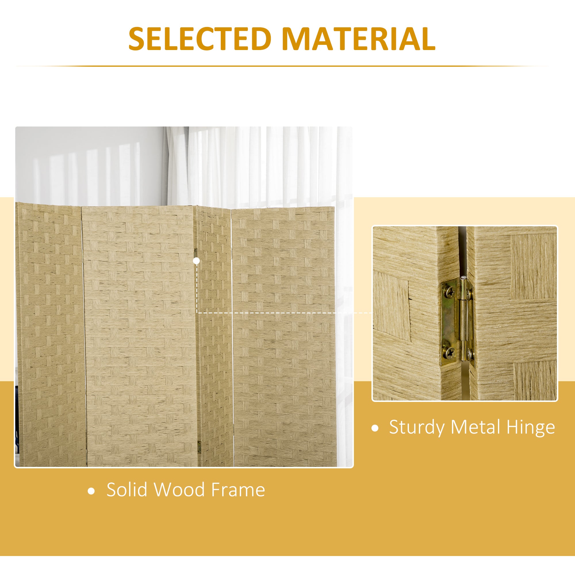 HOMCOM 4-Panel Room Dividers, Wave Fibre Freestanding Folding Privacy Screen Panels, Partition Wall Divider for Indoor Bedroom Office, 170 cm, Brown - North Peak Garden Furniture