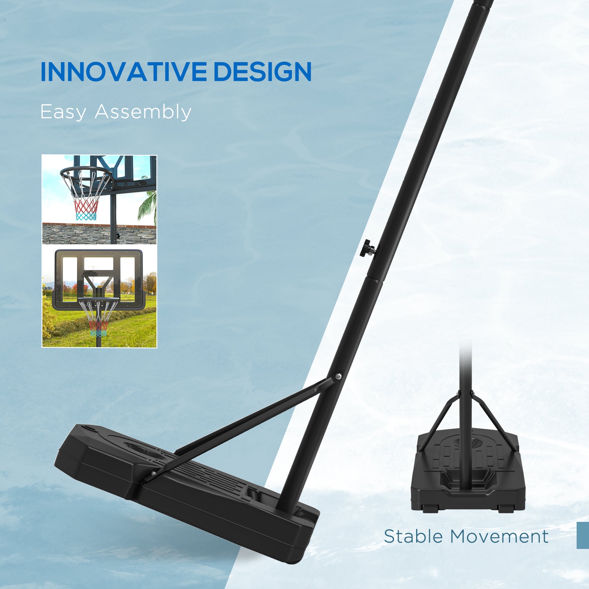 SPORTNOW Height Adjustable Basketball Stand Net Set System, Freestanding Basketball Hoop and Stand w/ Wheels, 200-305cm - Black - North Peak Garden Furniture