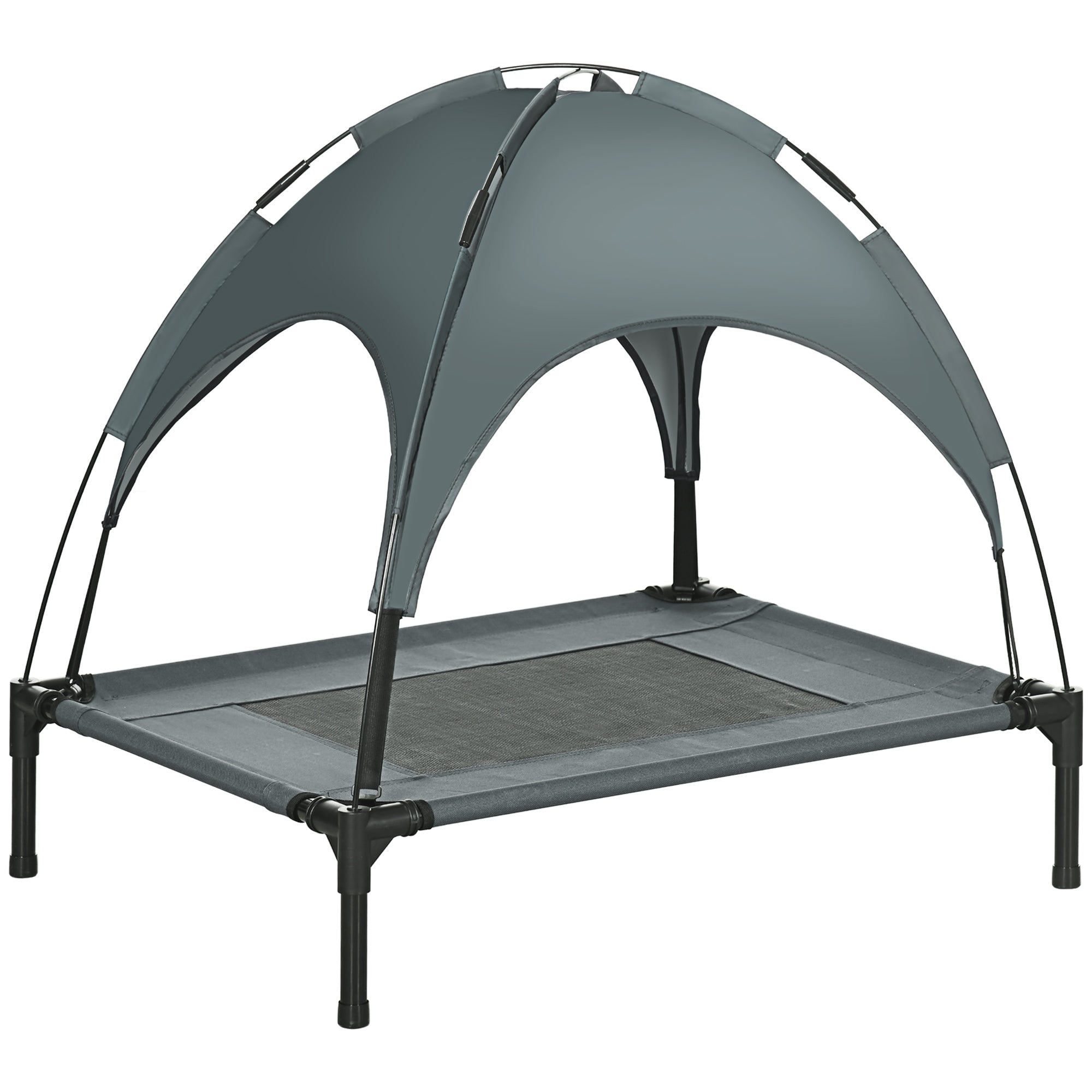 PawHut Raised Dog Bed Waterproof Elevated Pet Cot with Breathable Mesh UV Protection Canopy Grey, for Medium Dogs, 76 x 61 x 73cm - North Peak Garden Furniture