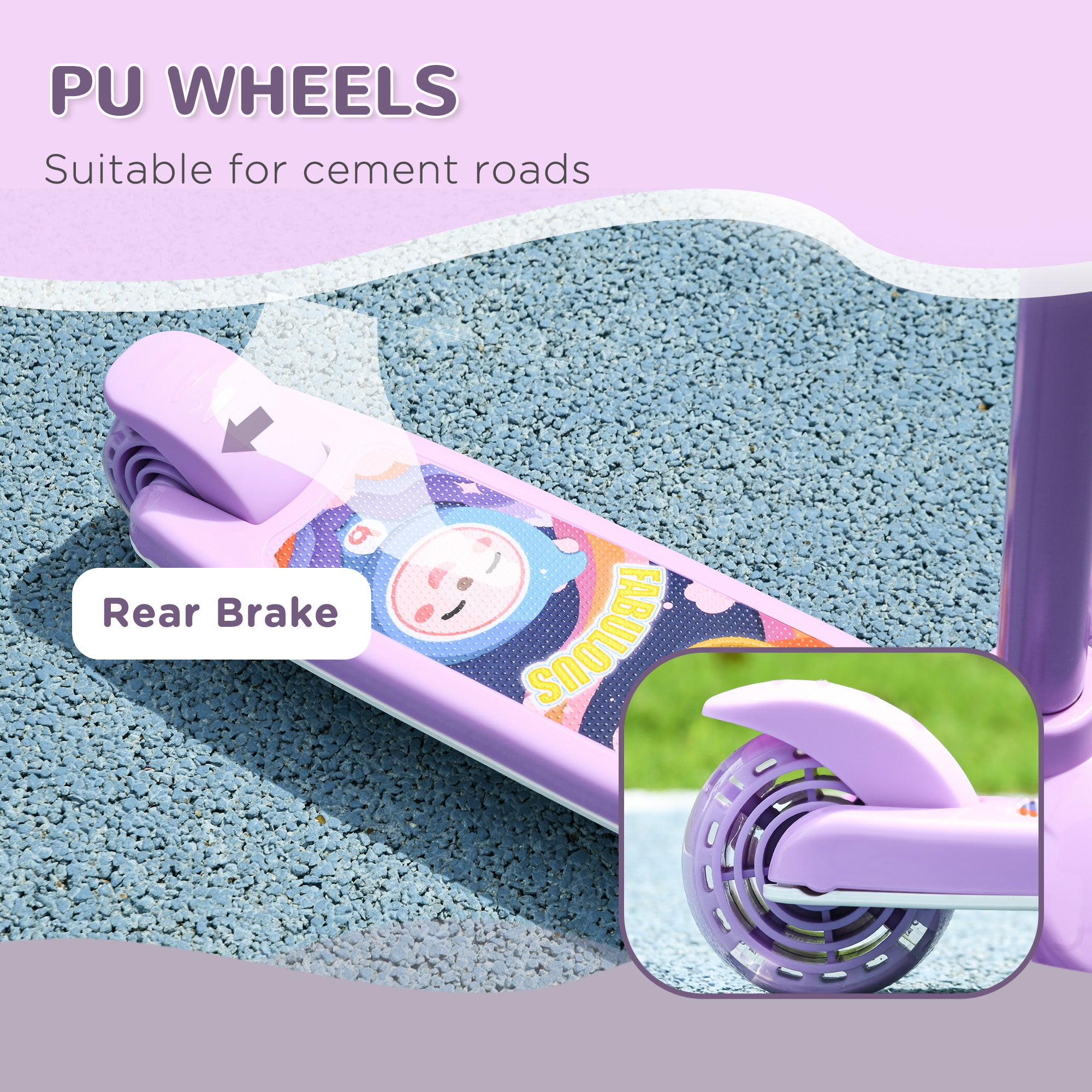 AIYAPLAY Kids 3 Wheel Scooter for 2-6 Years Old w/ Adjustable Height, LED Light, TPE Handlebar, Purple - North Peak Garden Furniture