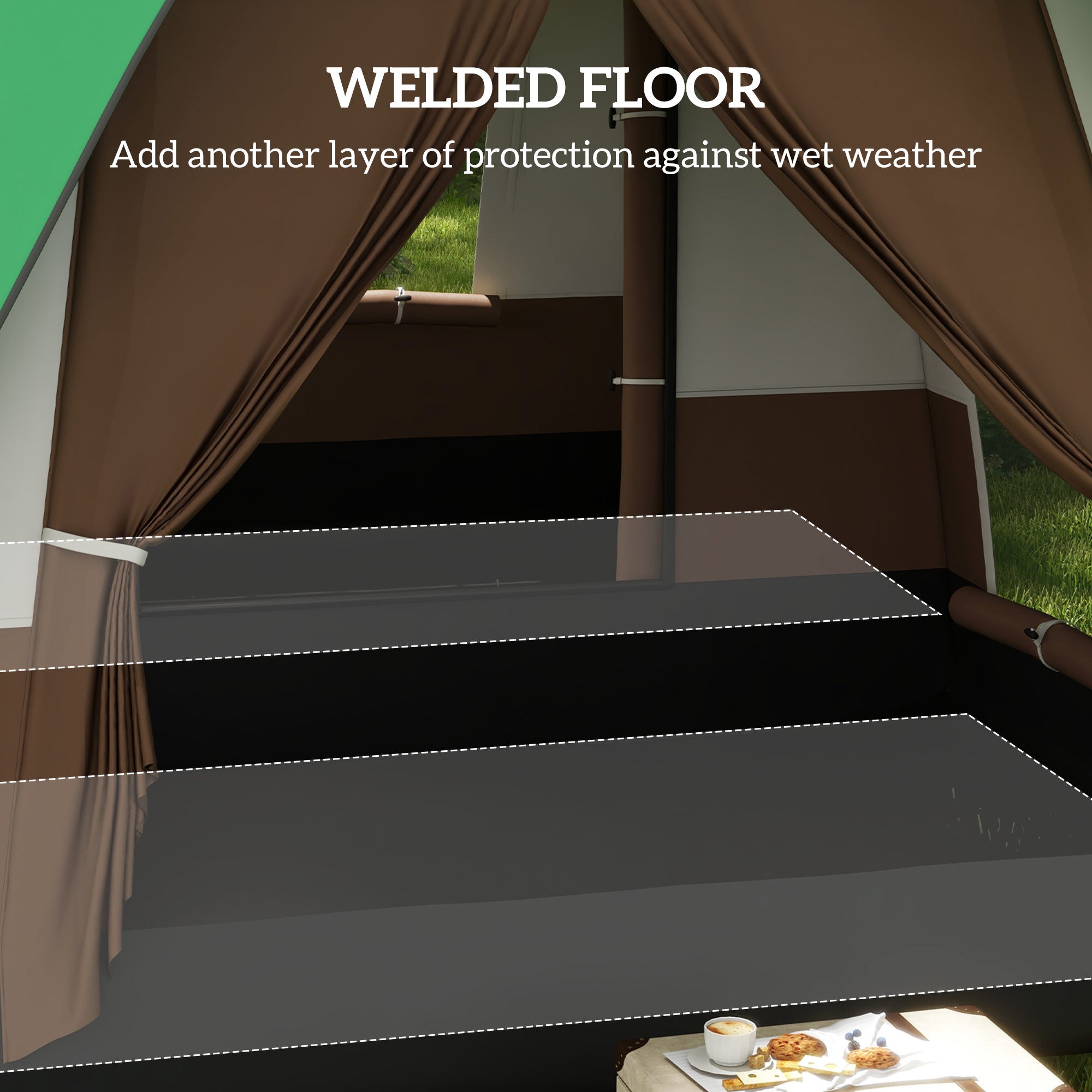 Outsunny Six-Man Camping Tent, with Small Rainfly and Accessories - Green - North Peak Garden Furniture