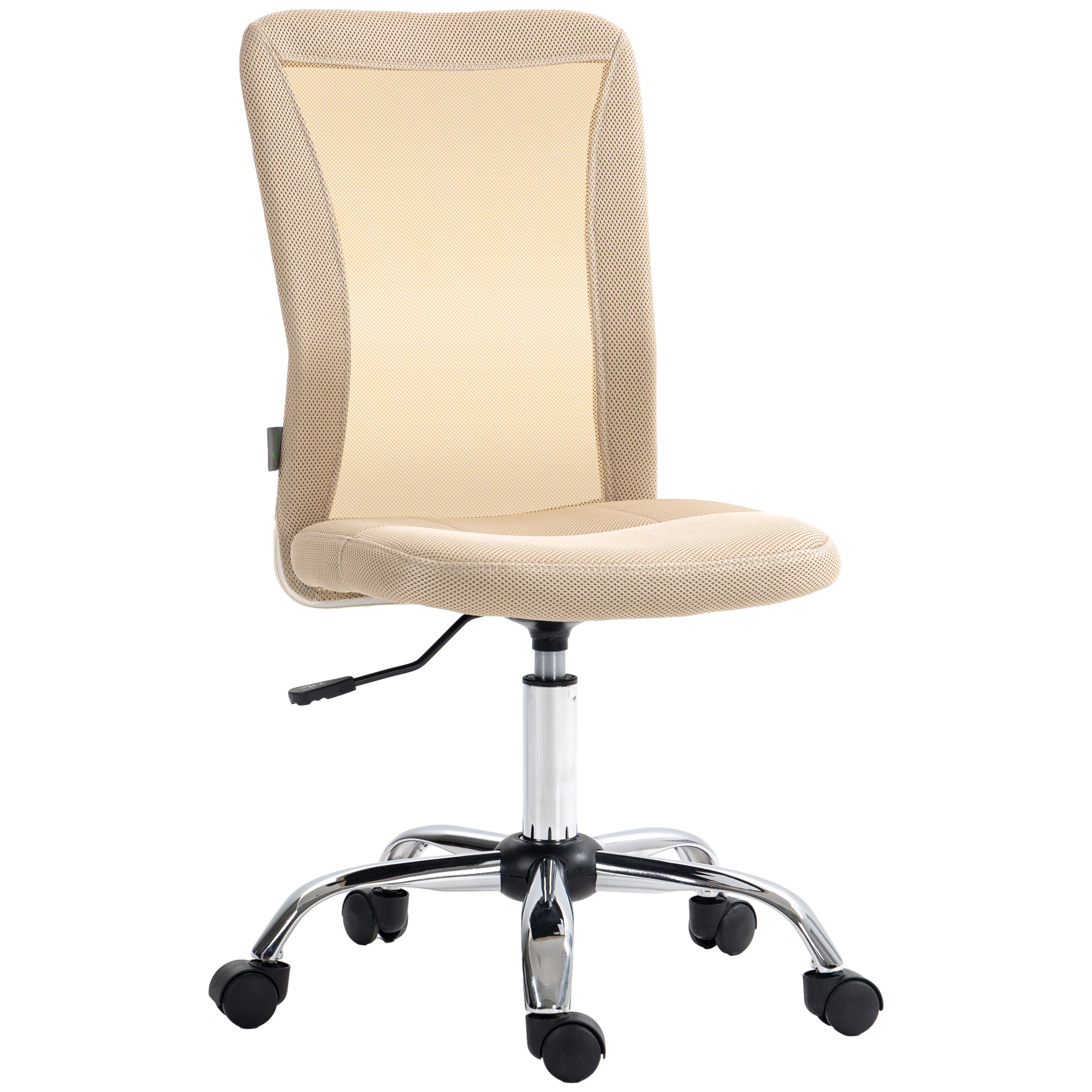 Vinsetto Computer Desk Chair, Mesh Office Chair with Adjustable Height and Swivel Wheels, Armless Study Chair, Beige - North Peak Garden Furniture