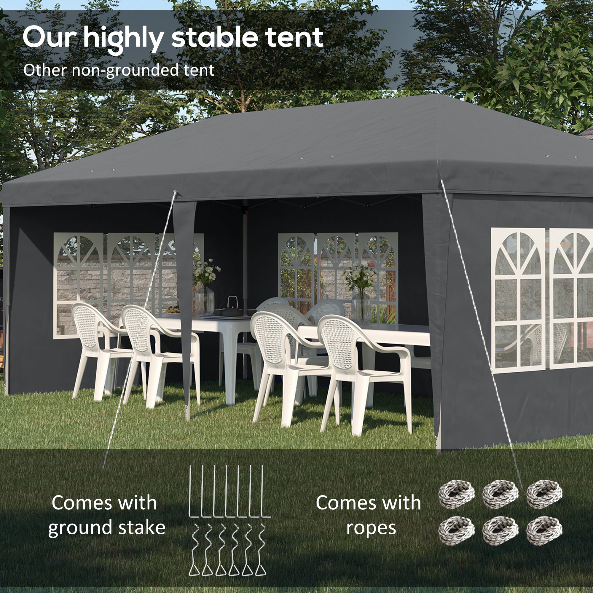 Outsunny 3 x 6m Pop-Up Gazebo, with Removable Walls - Grey - North Peak Garden Furniture