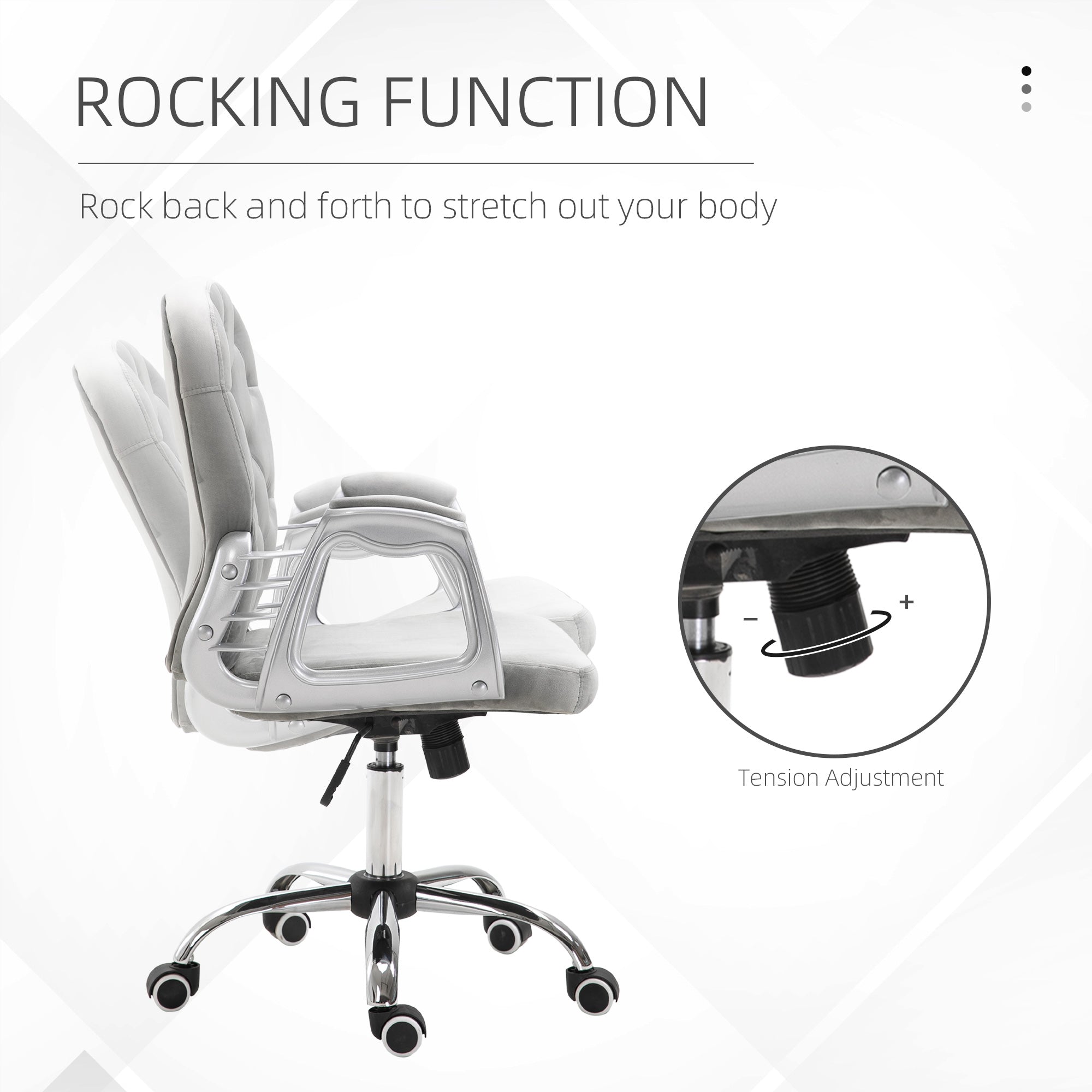 Vinsetto Office Chair, Swivel Desk Chair, Velvet Vanity Chair with Adjustable Height and Rolling Wheels for Home Work Study, Grey - North Peak Garden Furniture