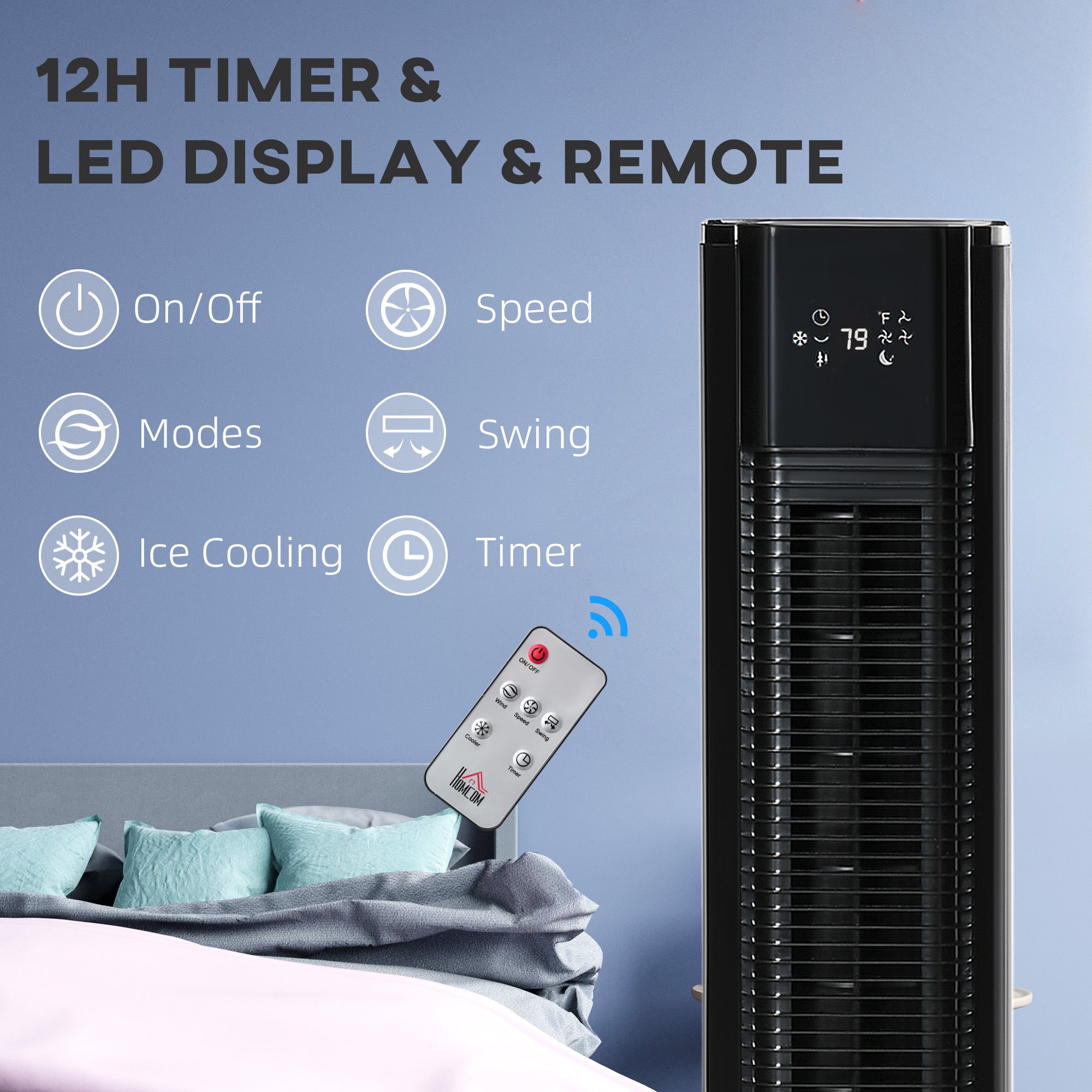 HOMCOM Nine Setting Tower Fan Humidifier, with Ice Boxes - Black - North Peak Garden Furniture