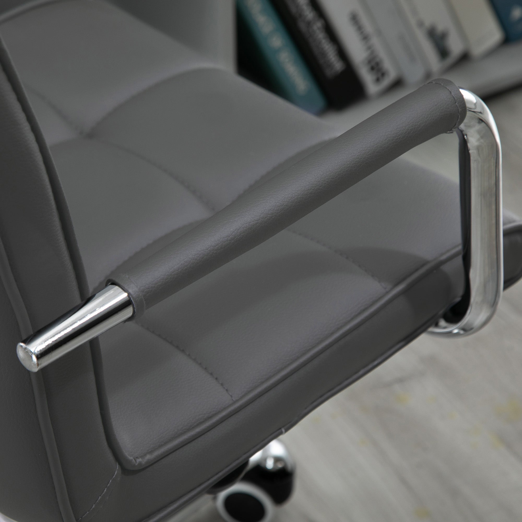 Vinsetto PU Leather Home Office Desk Chair, Computer Chair with Mid Back, Arm, Swivel Wheels, Adjustable Height, Grey - North Peak Garden Furniture