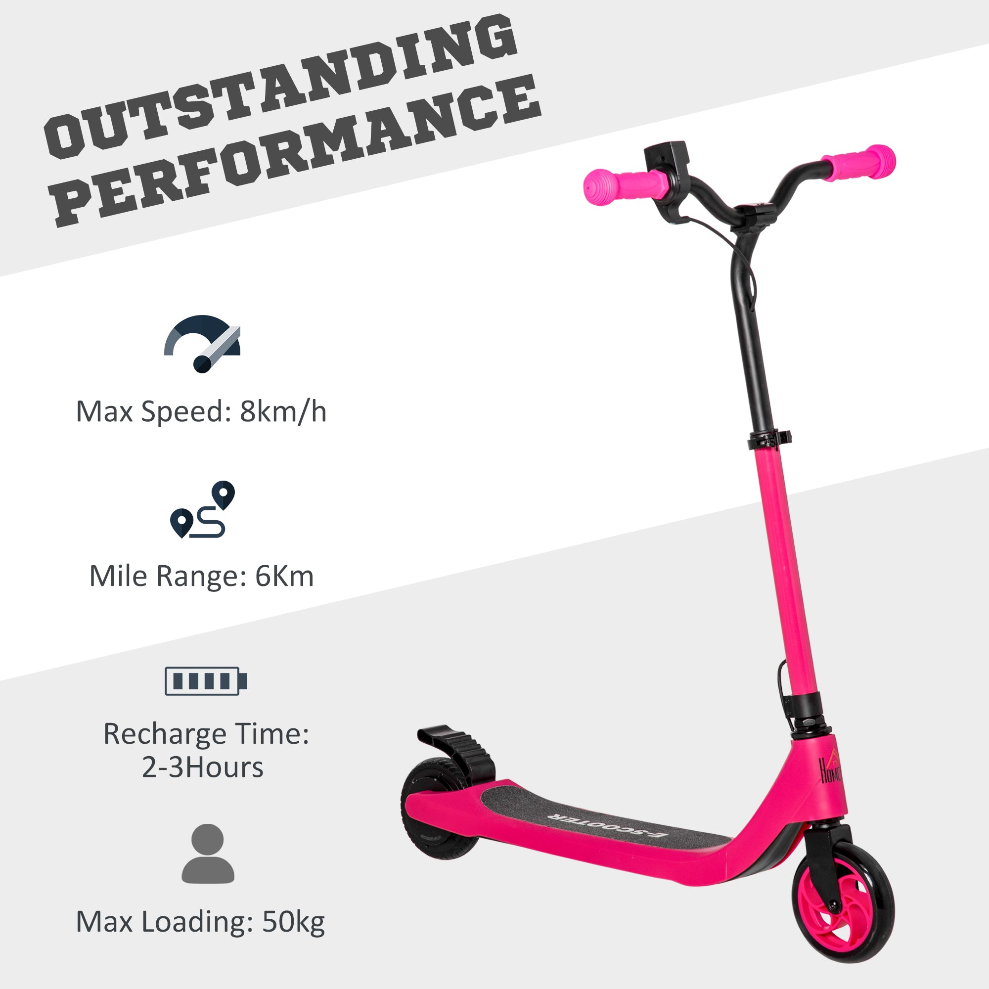HOMCOM Electric Scooter, 120W Motor E-Scooter with Battery Display, Adjustable Height, Rear Brake for Ages 6+ Years - Pink - North Peak Garden Furniture
