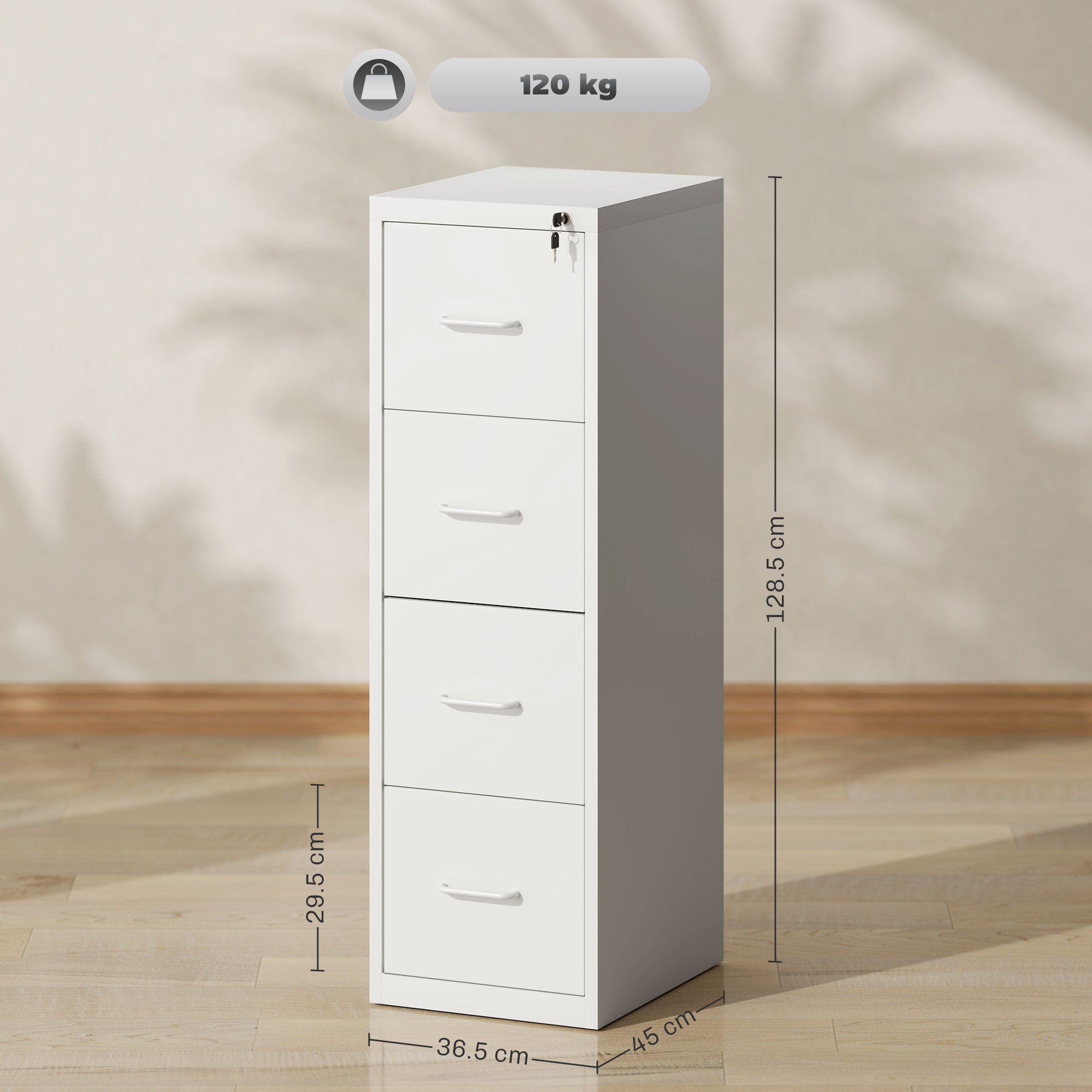 HOMCOM Four-Drawer Modern Steel Filing Cabinet - White - North Peak Garden Furniture