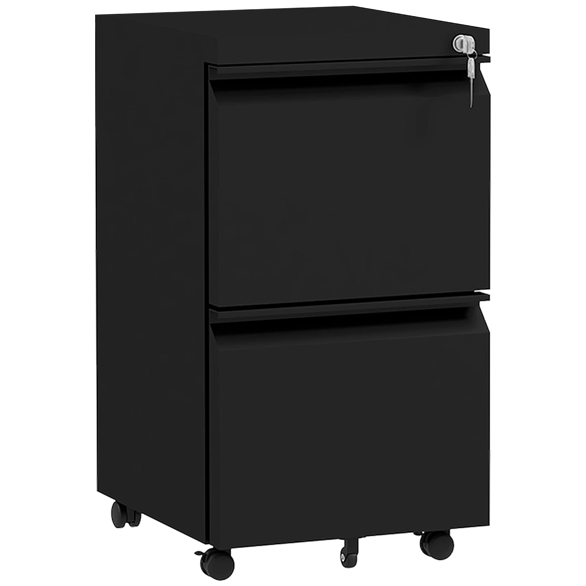 Vinsetto 2-Drawer Mobile Filing Cabinet, Steel Lockable File Cabinet for Letter, A4 and Legal Size, Pre-Assembled Body, Black - North Peak Garden Furniture