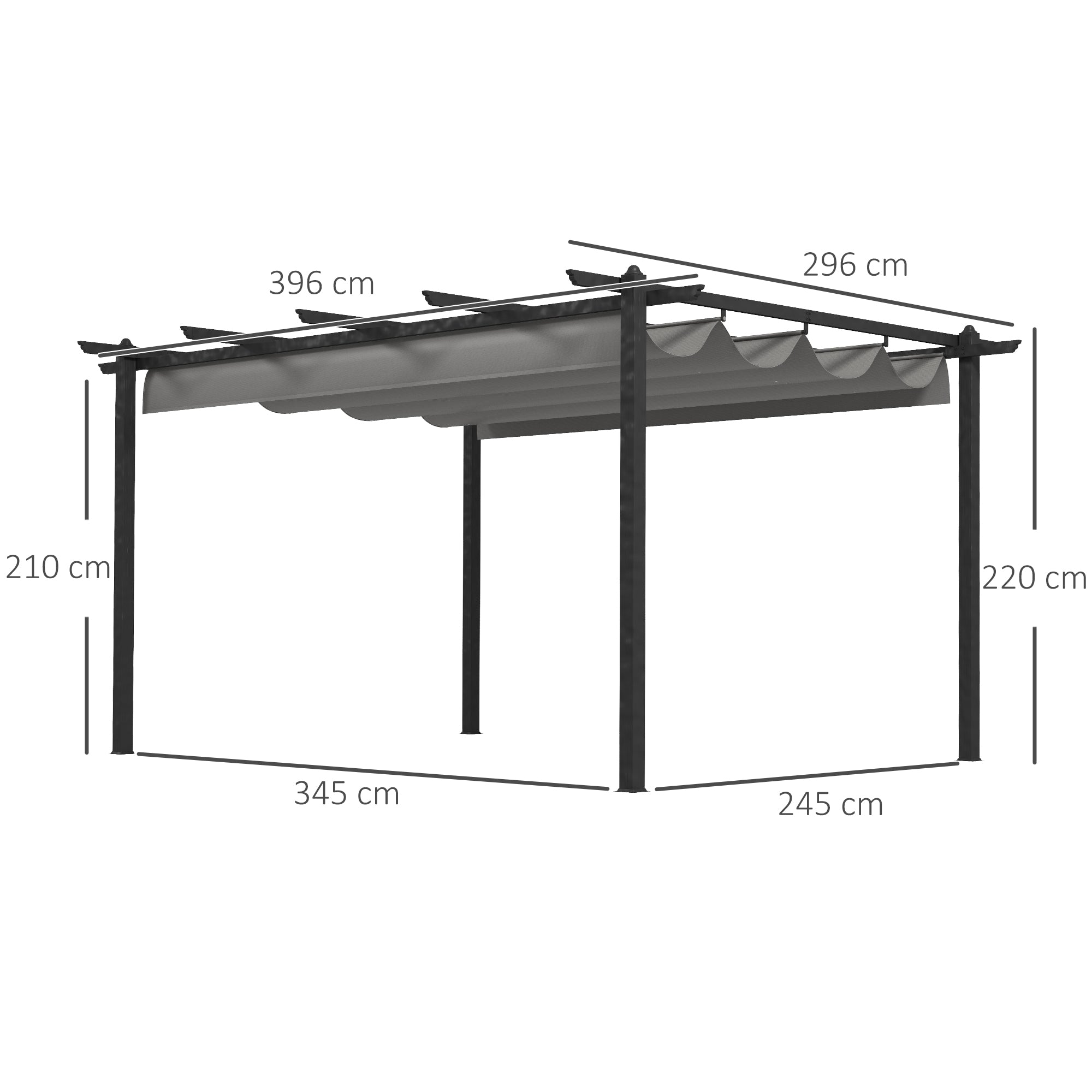 Outsunny 4 x 3(m) Aluminium Pergola with Retractable Roof, Garden Gazebo Canopy Shelter for Outdoor, Patio, Grey - North Peak Garden Furniture