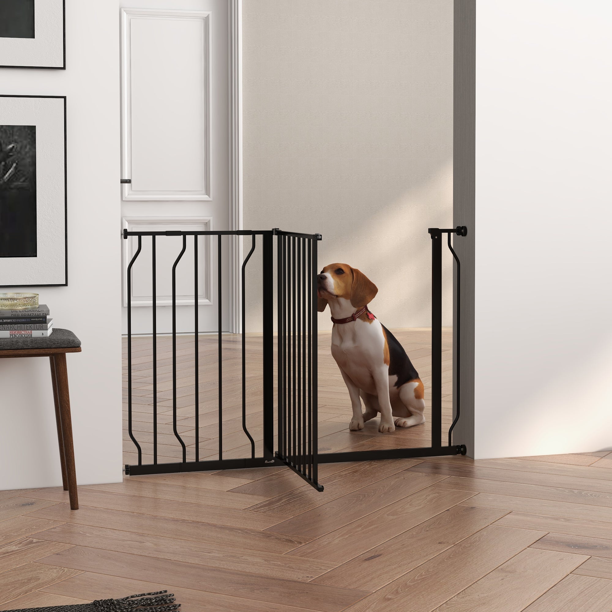 PawHut Wide Dog Safety Gate, with Door Pressure, for Doorways, Hallways, Staircases - Black - North Peak Garden Furniture