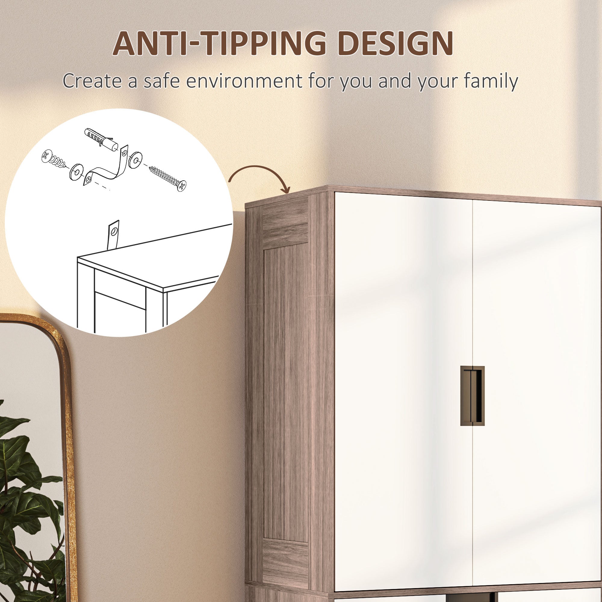 HOMCOM Two Door, Two Drawer Wardrobe - White/Brown - North Peak Garden Furniture