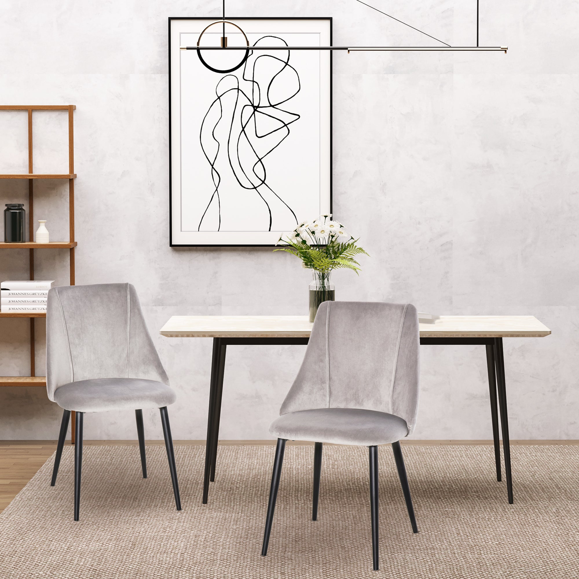 HOMCOM Dining Chairs Set of 2, Modern Upholstered Velvet-Touch Fabric Accent High Back Chairs with Metal Legs for Kitchen, Grey - North Peak Garden Furniture