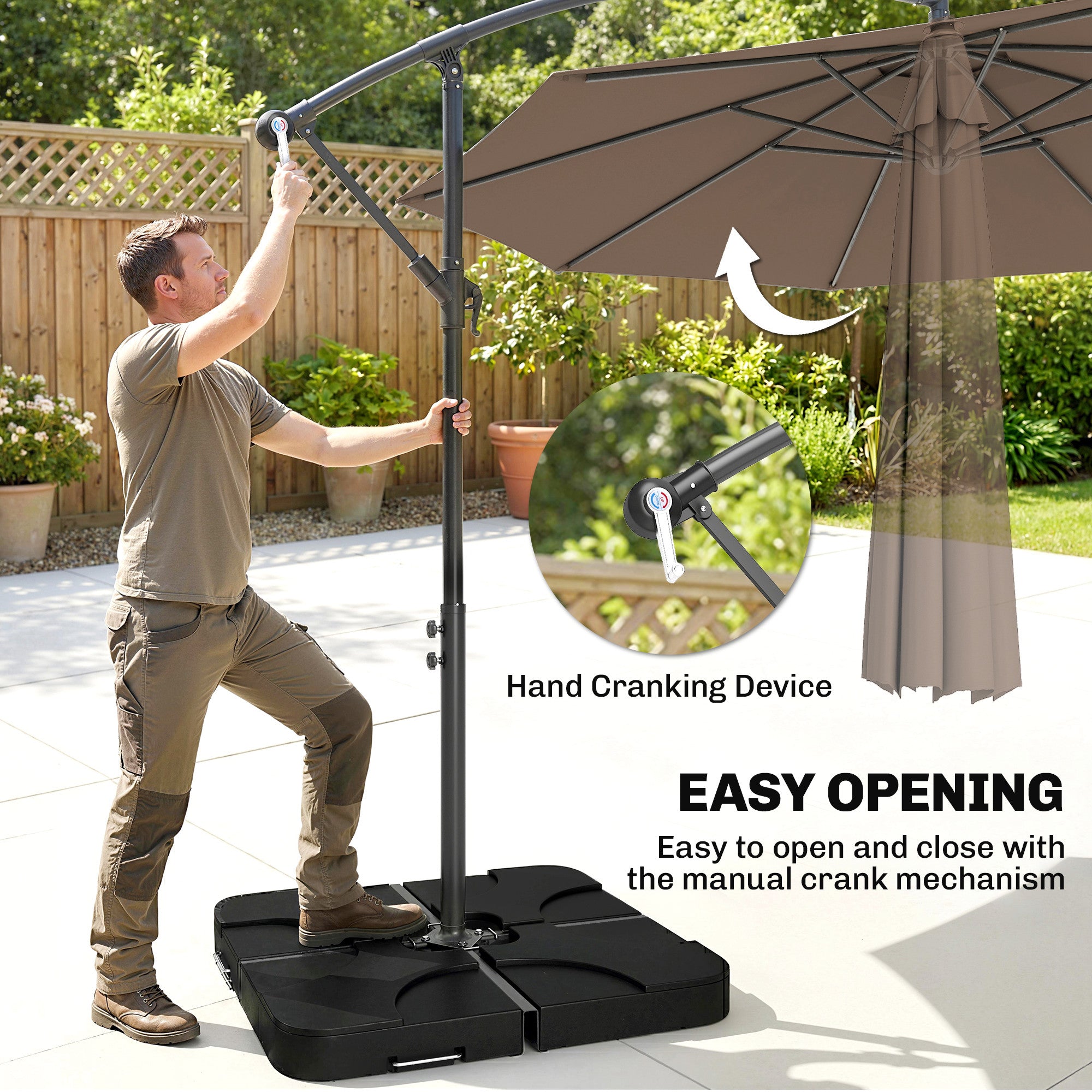 Outsunny 3m Overhanging Parasol, with Base, Weights and Cover - Coffee