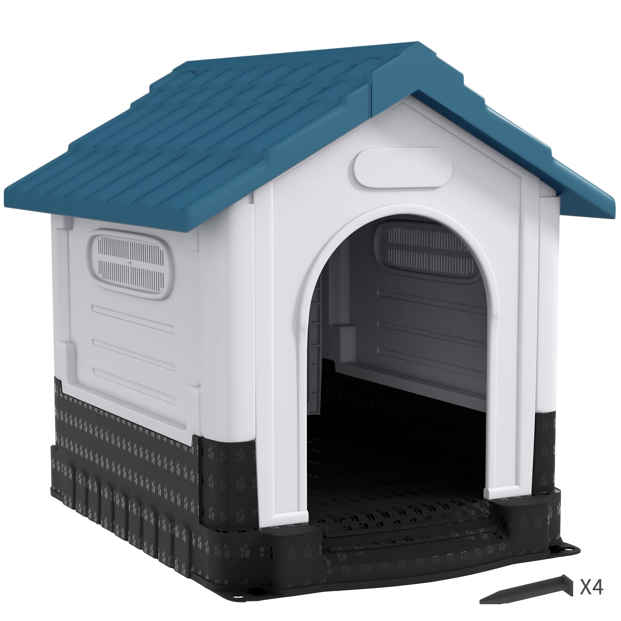 PawHut Plastic Dog Kennel with Windows, for Garden Patio, Medium and Large Dogs, 101 x 88 x 99cm - Blue - North Peak Garden Furniture