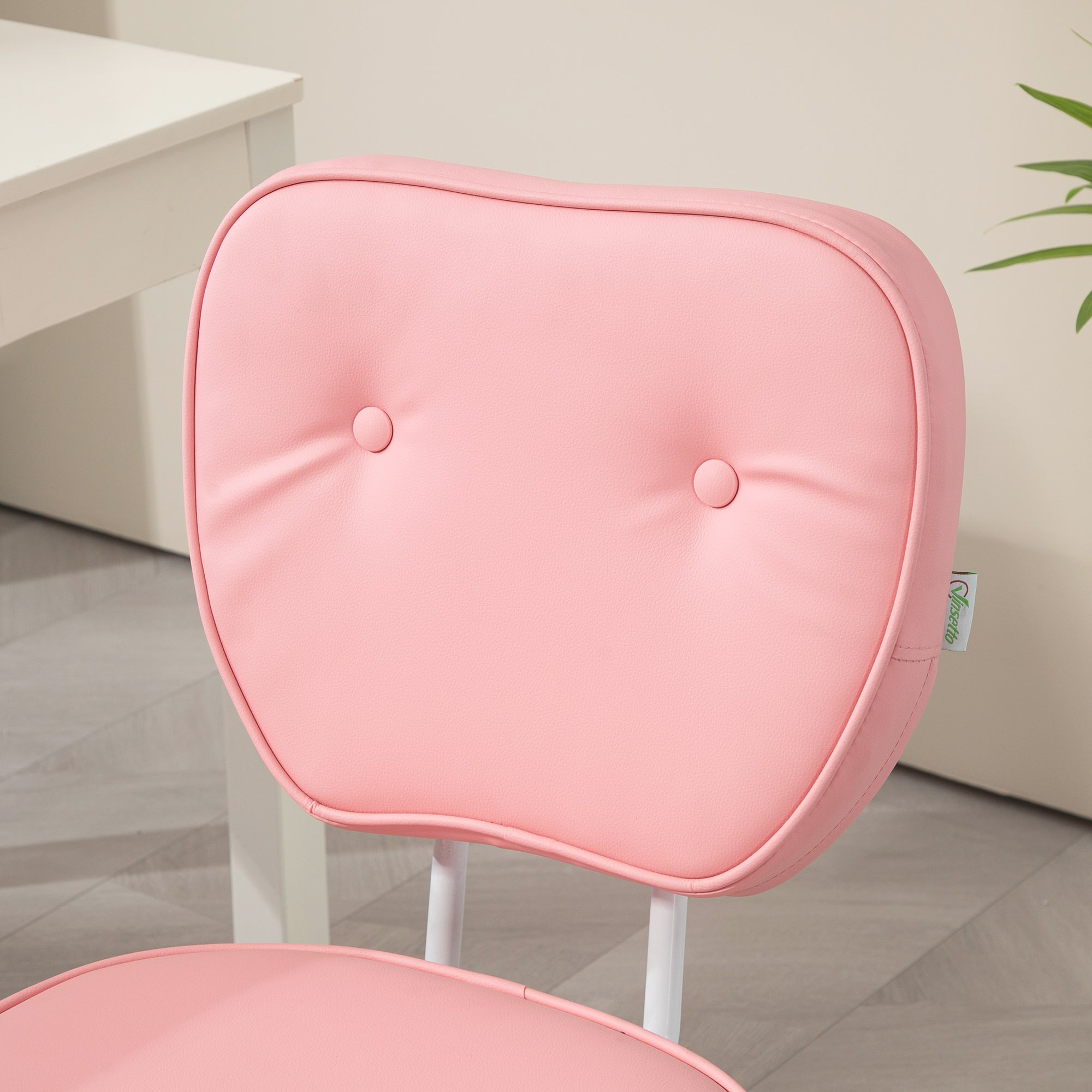 Vinsetto Vanity Office Chair, PU Leather Computer Chair for Home, with Adjustable Height, Armless, Swivel Wheels, Pink - North Peak Garden Furniture