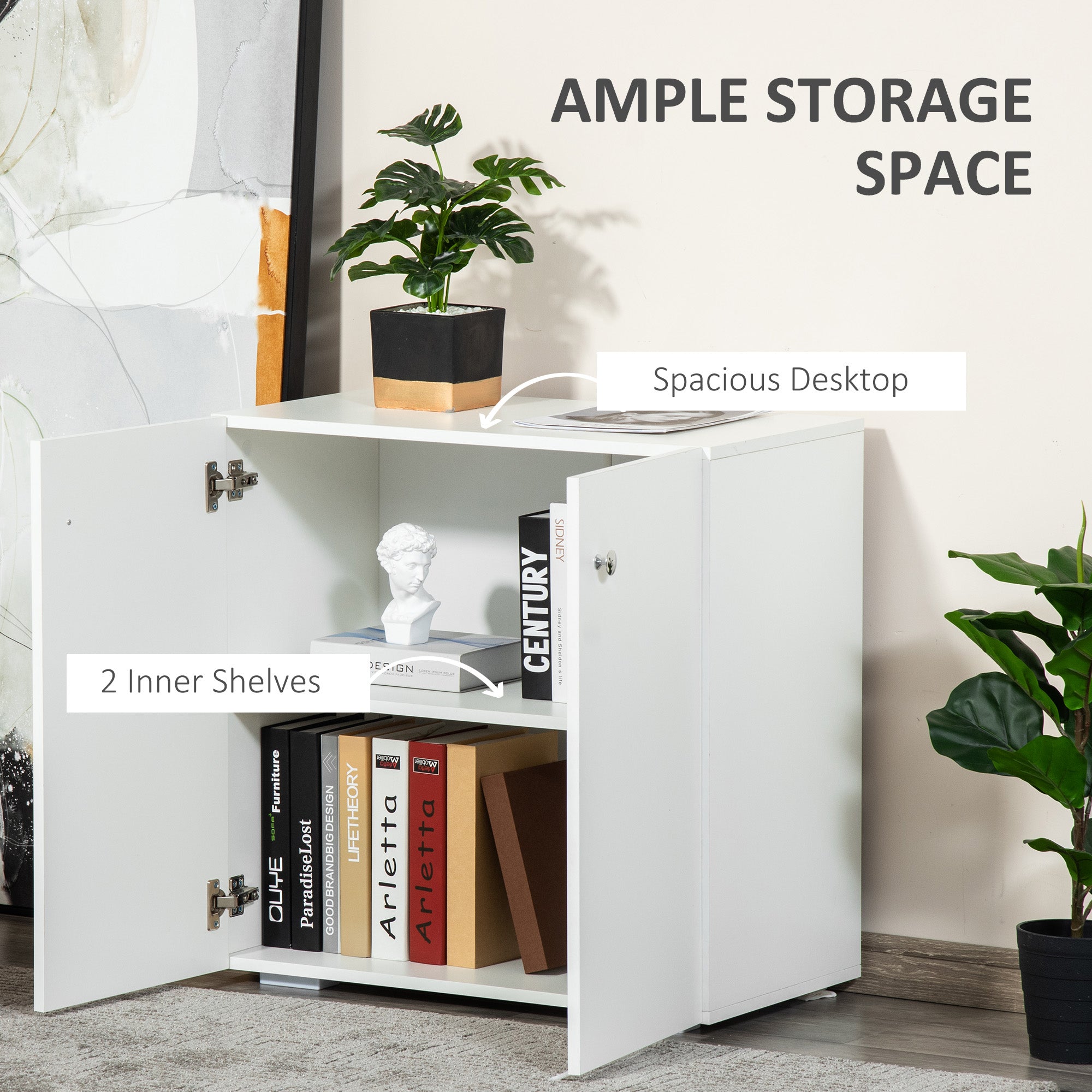 HOMCOM Storage Cabinet w/ Two Shelves Wooden Sideboard Freestanding Kitchen Cupboard Bookcase - White - North Peak Garden Furniture