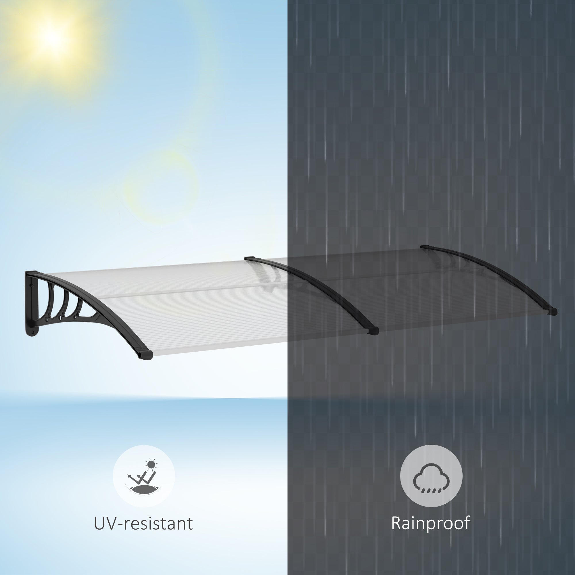Outsunny 75 x 195 cm Curved Door Window Awning Canopy, Polycarbonate Cover Front Door Outdoor Patio, UV Rain Snow Protection Shelter, Clear - North Peak Garden Furniture