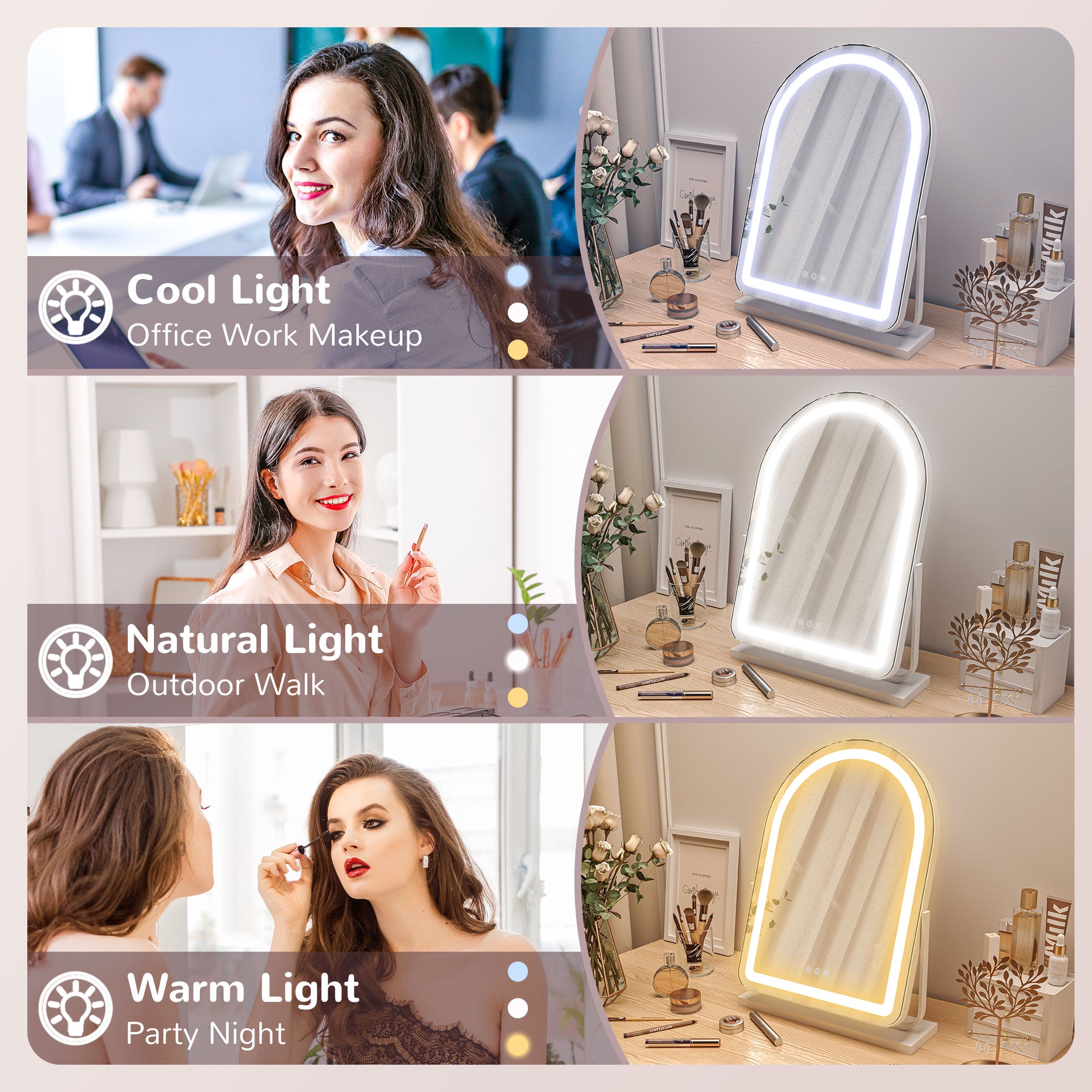 HOMCOM LED Vanity Mirror with Lights, 43 x 59cm Lighted Makeup Mirror with 3 Colour, 360° Rotation, Touch Screen, for Bedroom and Dressing Room, White - North Peak Garden Furniture