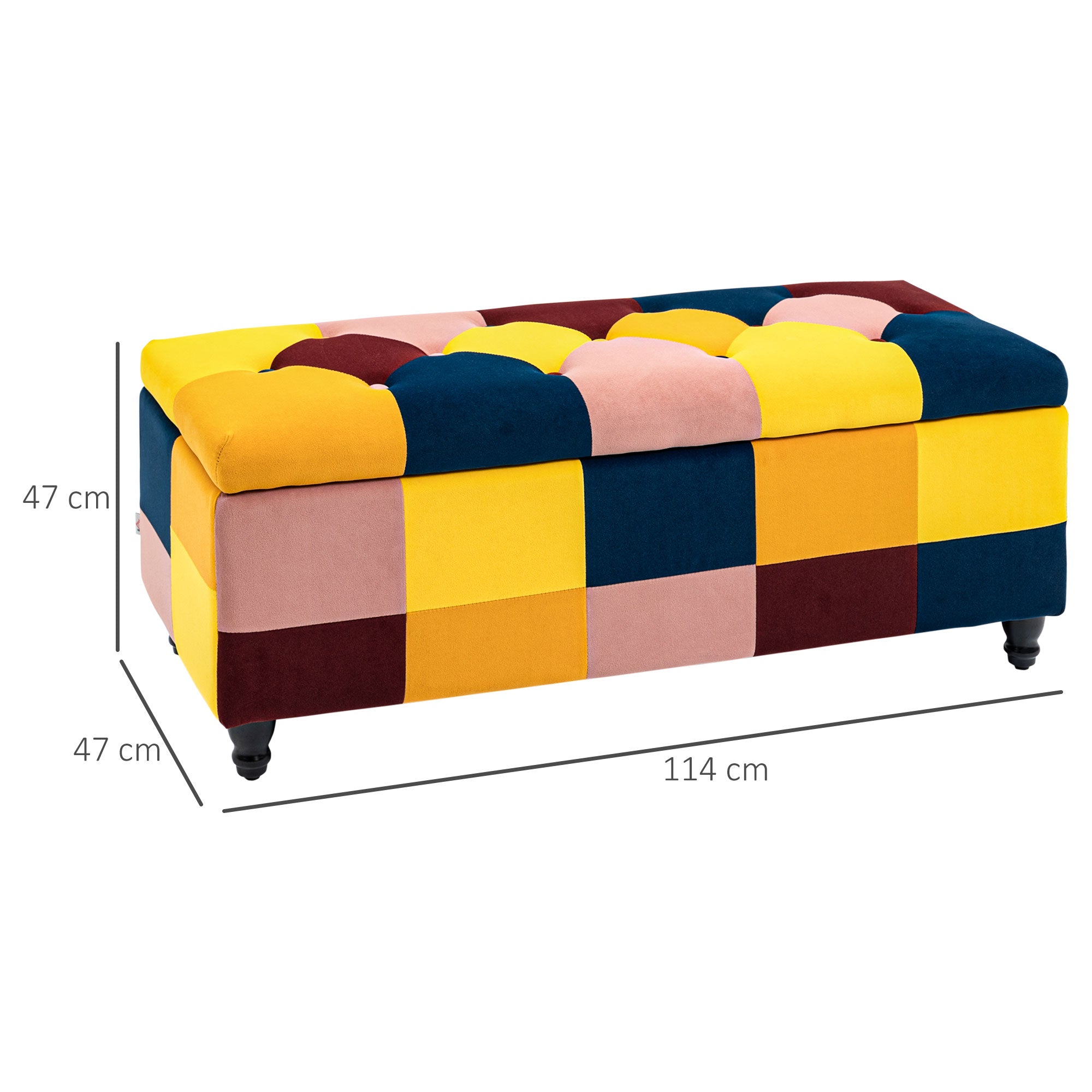 HOMCOM 114 x 47 x 47cm Velvet Storage Ottoman, Button-tufted Footstool Box, Toy Chest with Lid for Living Room, Bedroom, Multicoloured - North Peak Garden Furniture