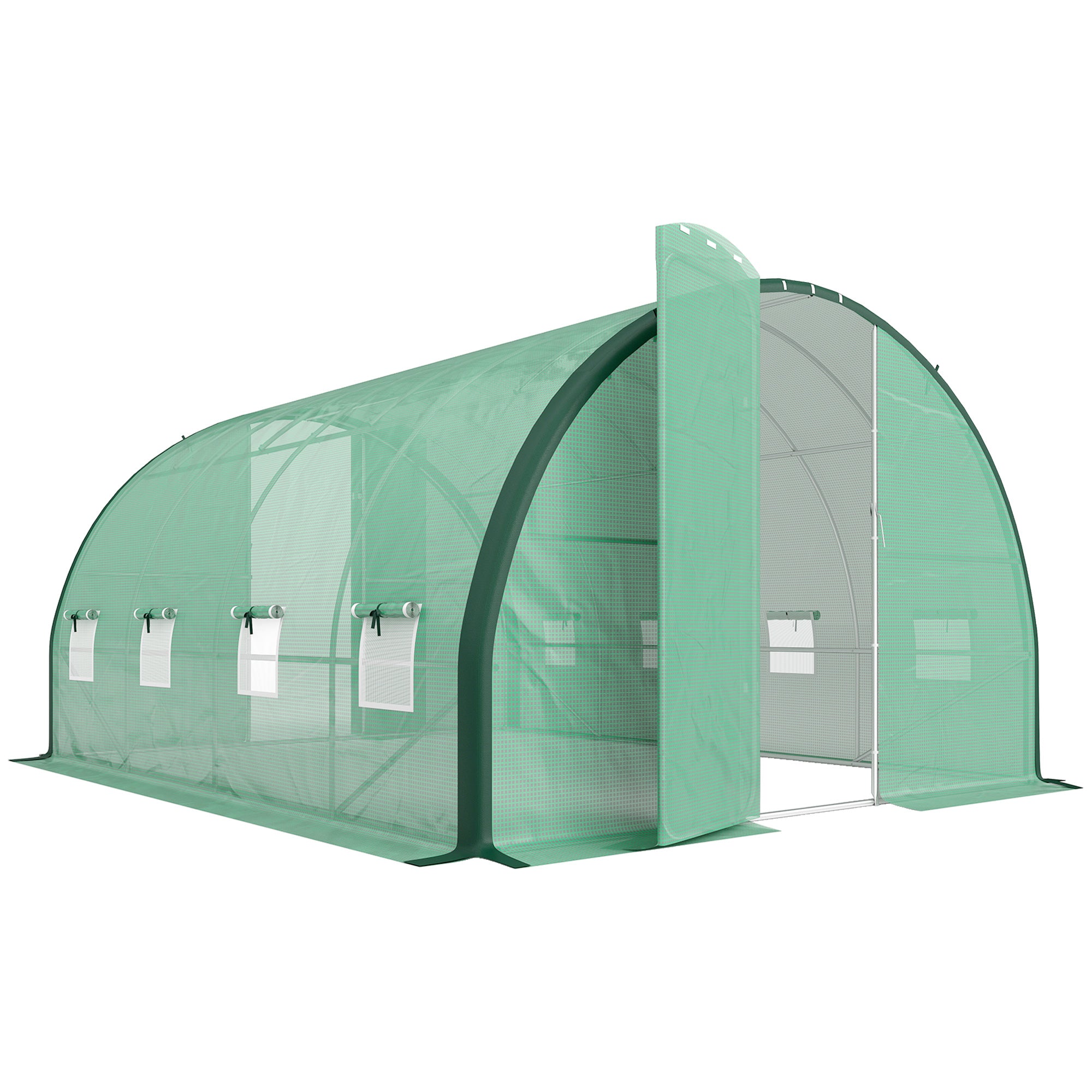 Outsunny 4 x 3(m) Polytunnel Greenhouse, with Windows and Doors - Green