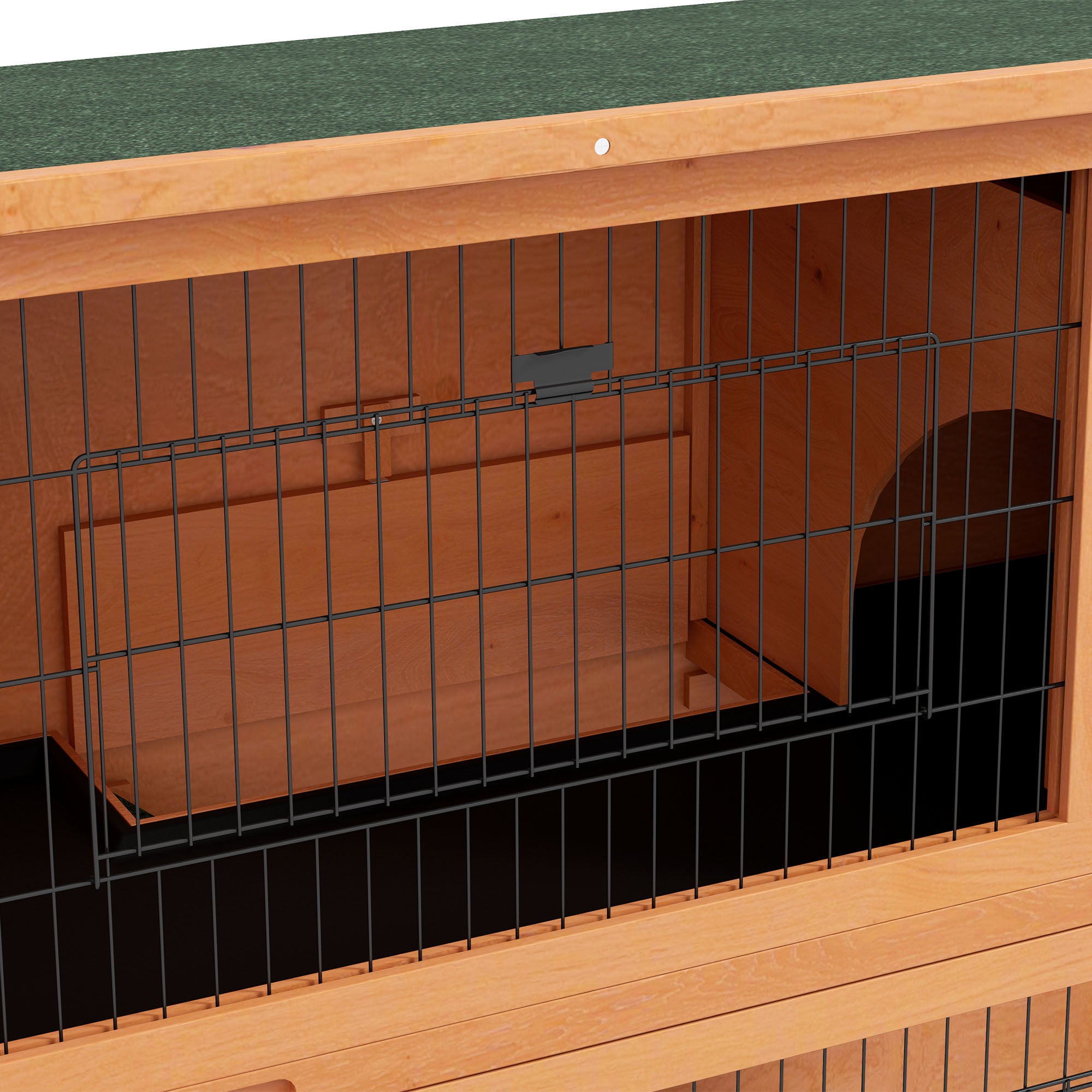 PawHut Two-Tier Antiseptic Wood Rabbit Hutch, 92cm Guinea Pig Hutch with Run - Orange