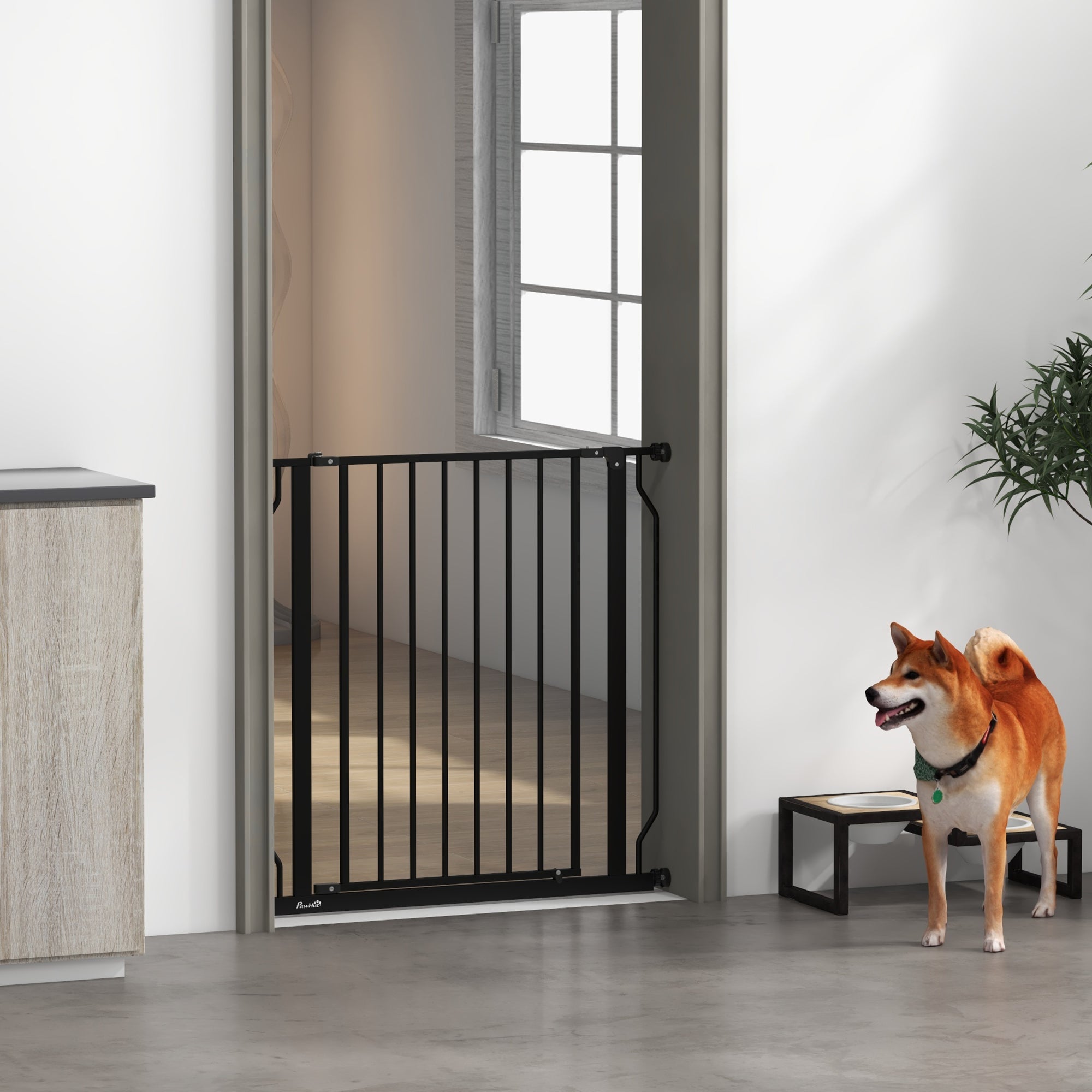 PawHut Extra Wide Dog Safety Gate, with Door Pressure, for Doorways, Hallways, Staircases - Black - North Peak Garden Furniture