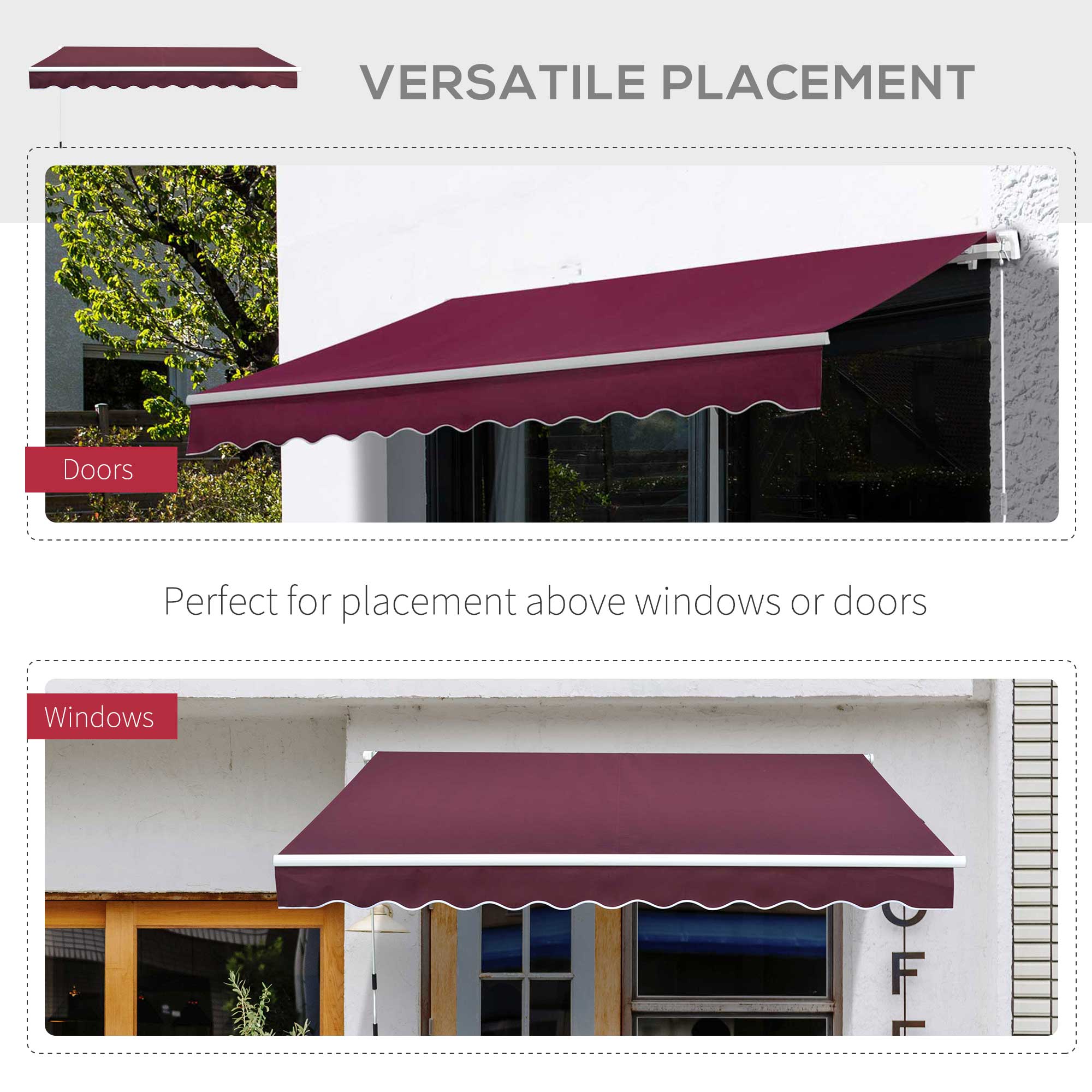 Outsunny Manual Retractable Awning, 3x2.5 m-Red