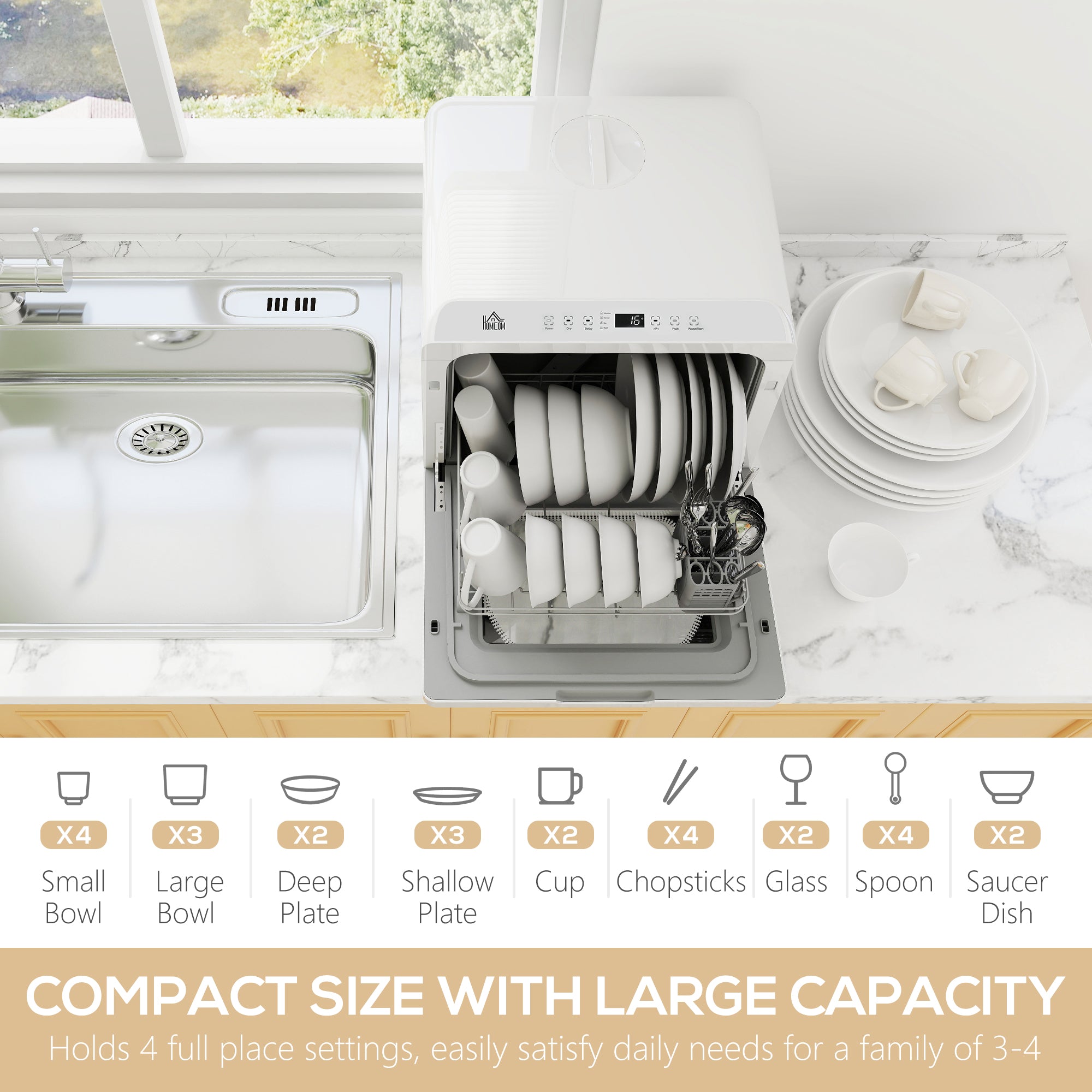 HOMCOM Multi-Program 6L Tabletop Dishwasher