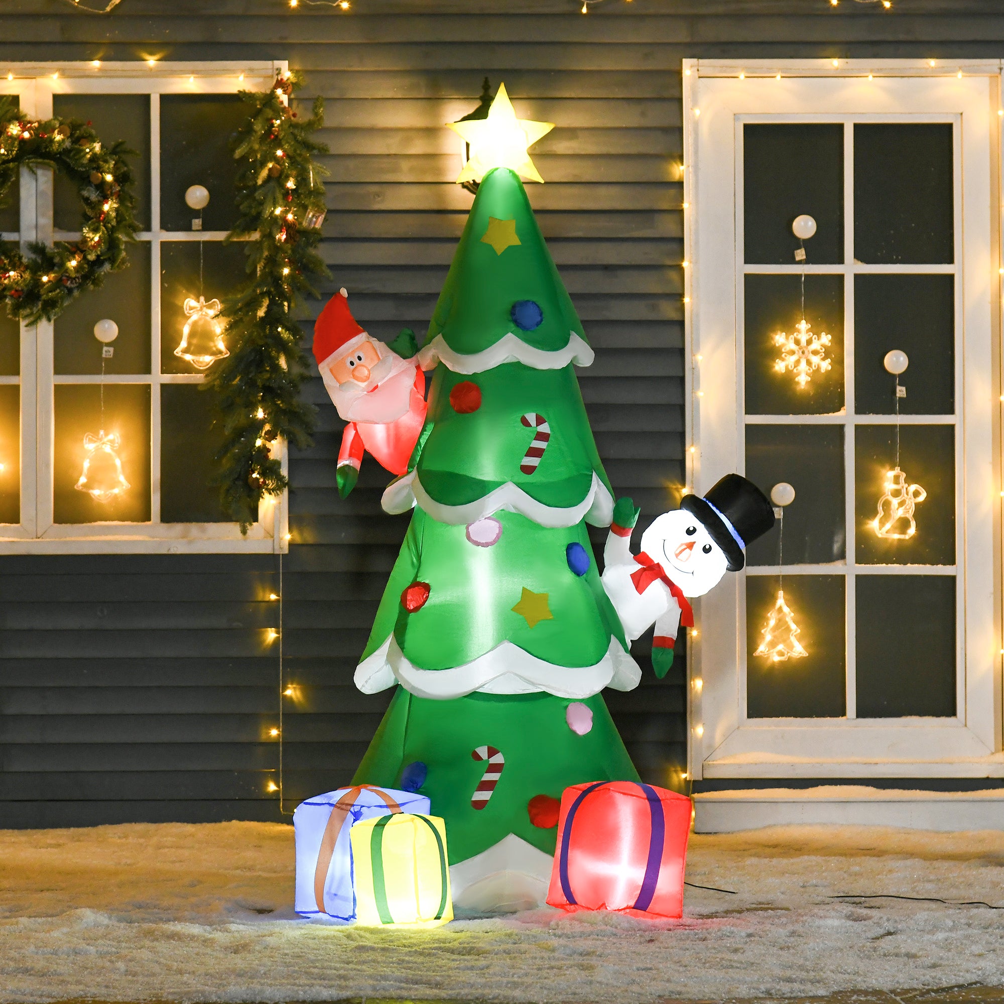 HOMCOM 7FT Christmas Inflatable Tree LED Lighted for Indoor Outdoor Decoration - North Peak Garden Furniture