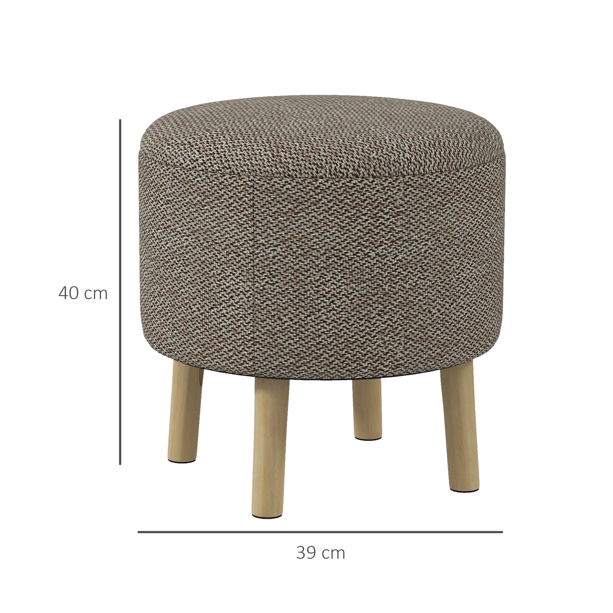 HOMCOM Round Linen-Look Storage Ottoman - Light Grey