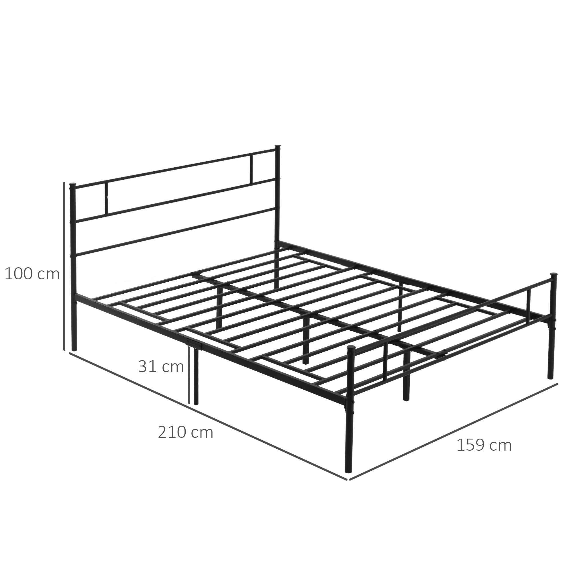 HOMCOM King Metal Bed Frame Solid Bedstead Base with Headboard and Footboard, Metal Slat Support and Underbed Storage Space, Bedroom Furniture, Black - North Peak Garden Furniture