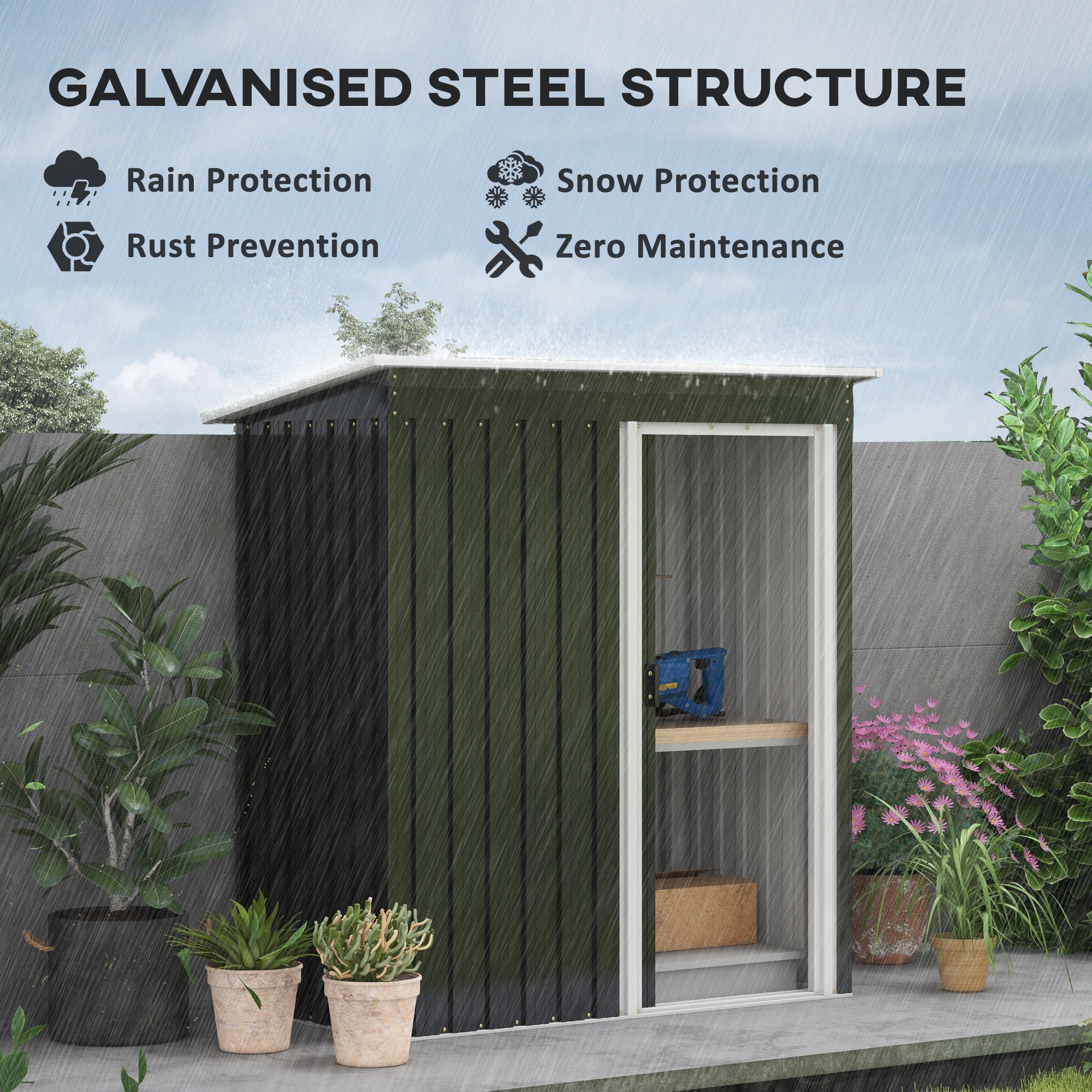 Outsunny 5 x 3ft Garden Storage Shed with Sliding Door and Sloped Roof Outdoor Equipment Tool Backyard, Black - North Peak Garden Furniture