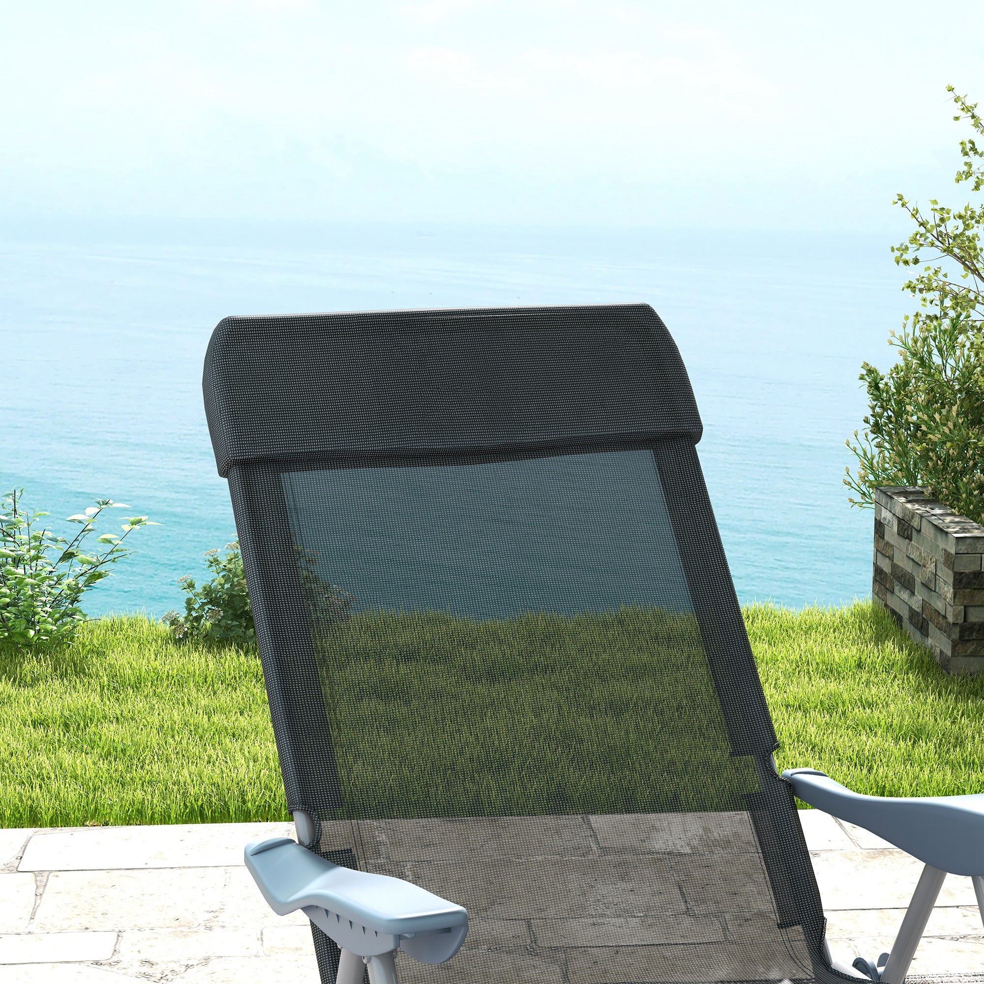 Outsunny Set of Two Sun Loungers, with Five-Position Adjustable Backs - Black