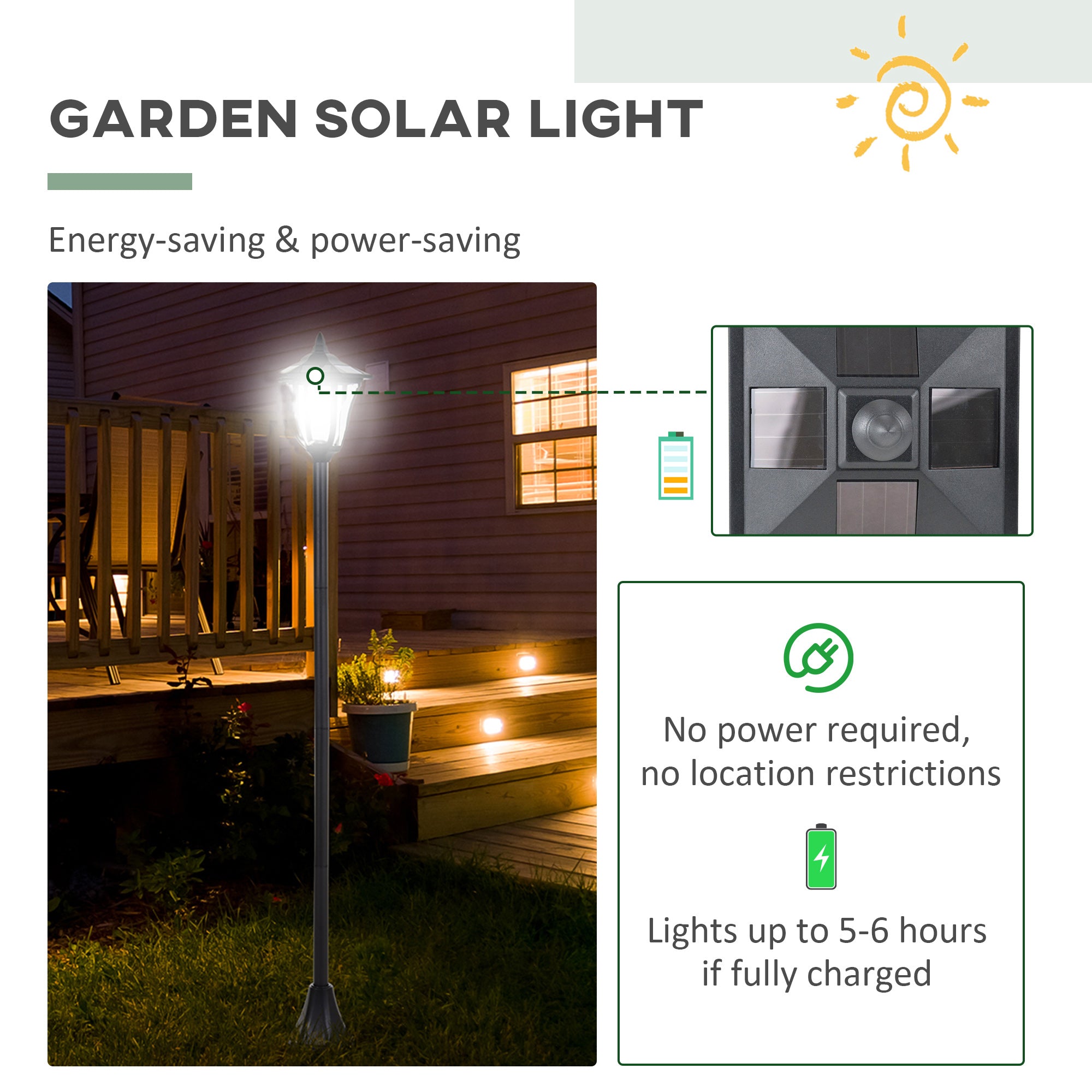 Outsunny Set of 2 Outdoor Garden Solar Post Lamp Sensor Dimmable LED Lantern Bollard IP44 Energy-saving 1.2M Tall, Black - North Peak Garden Furniture